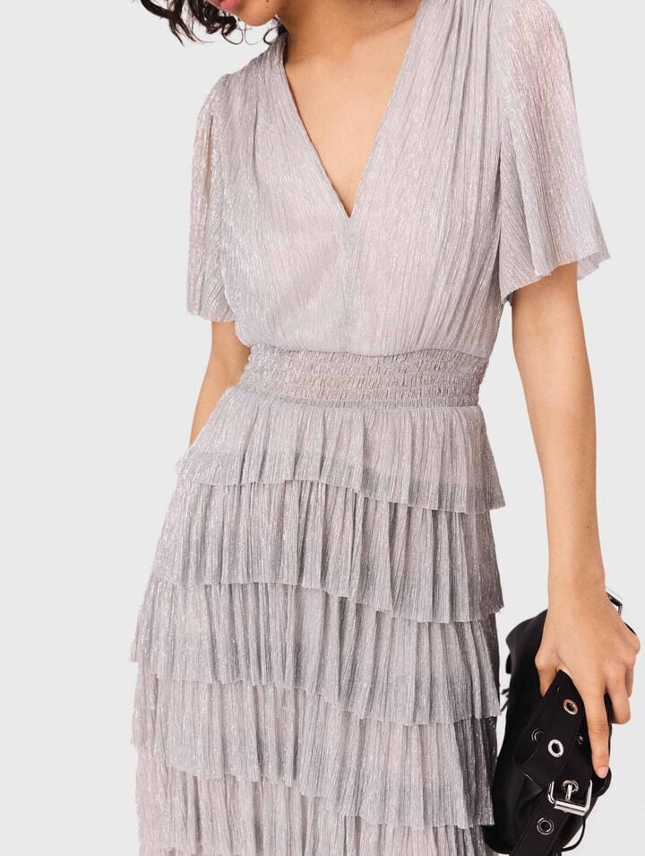 Metallic ruffled midi dress