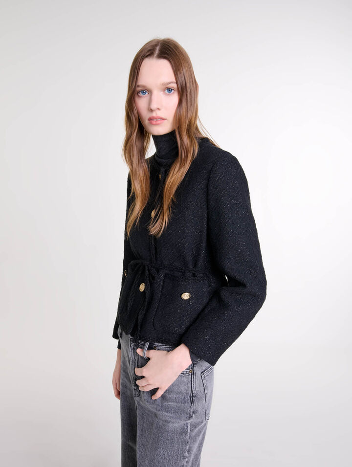 Belted shiny  tweed jacket