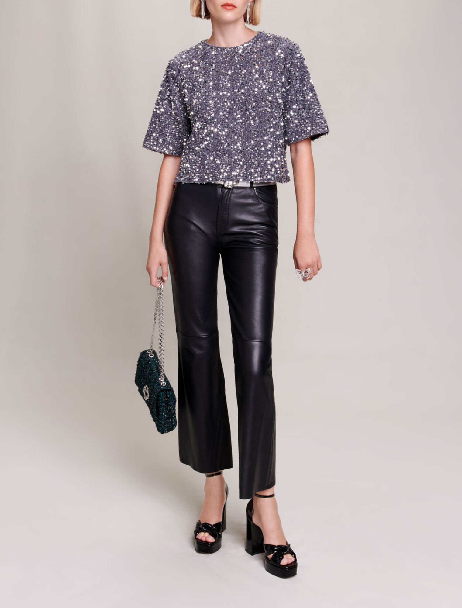 Sequinned velvet top
