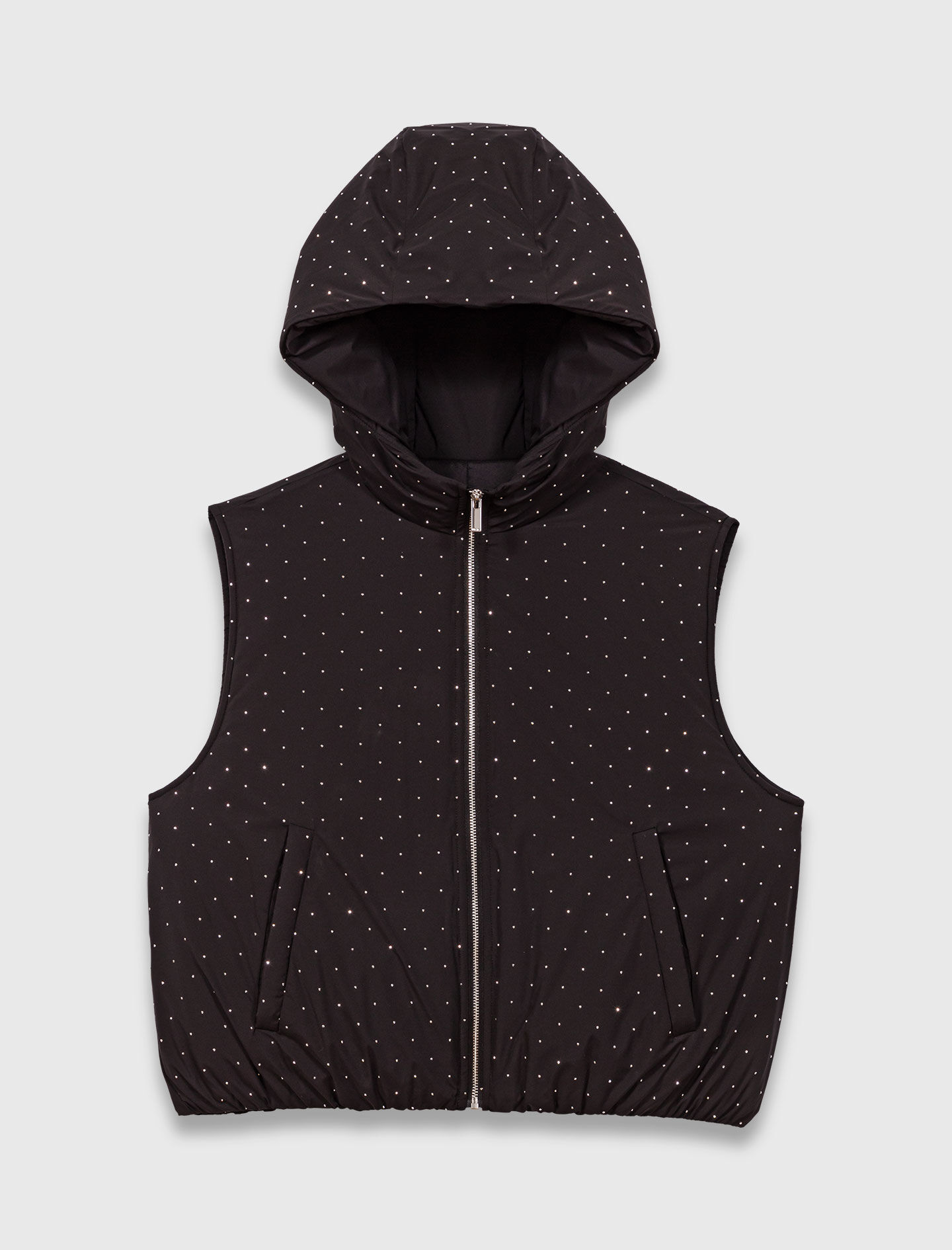 Rhinestone sleeveless puffer vest Black / Gray For Women | Maje