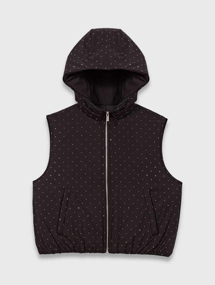 Rhinestone sleeveless puffer jacket
