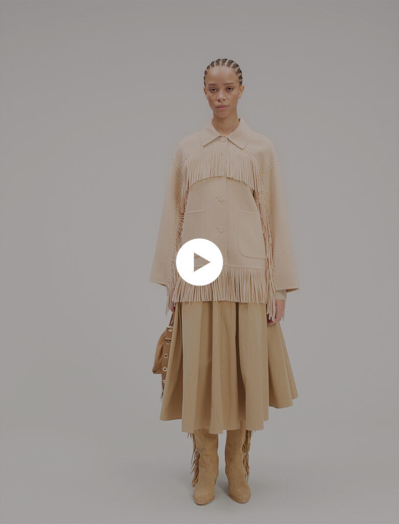 Double-breasted fringed coat Natural For Women | Maje