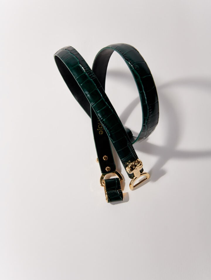 Thin leather belt with lion bit