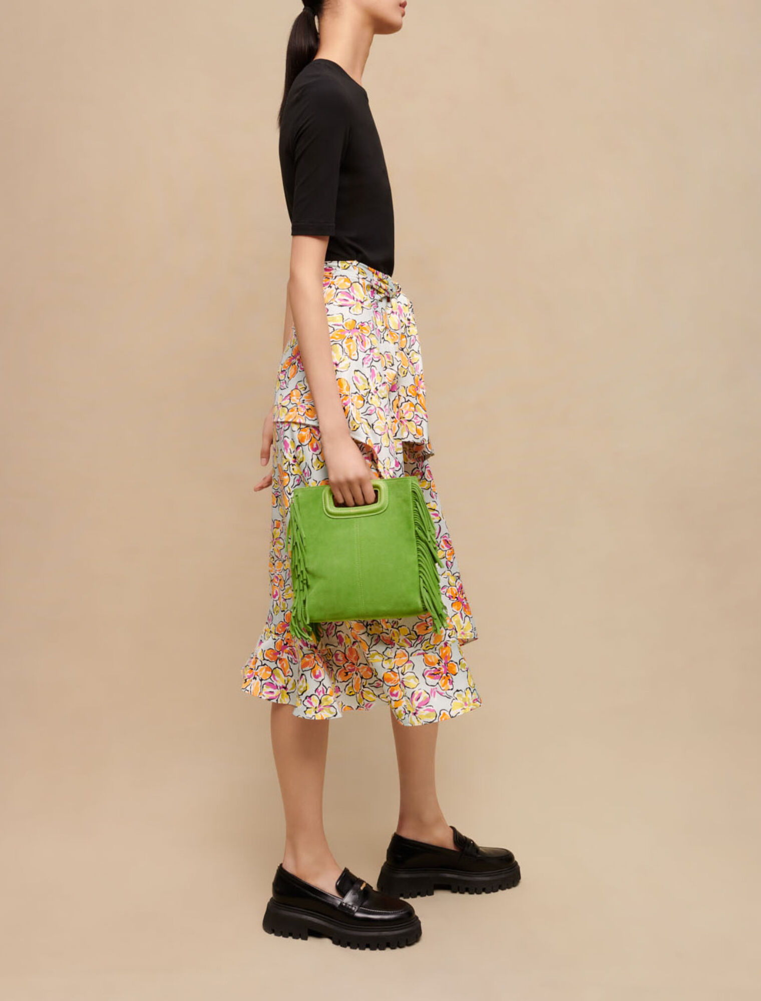 Floral print tie skirt