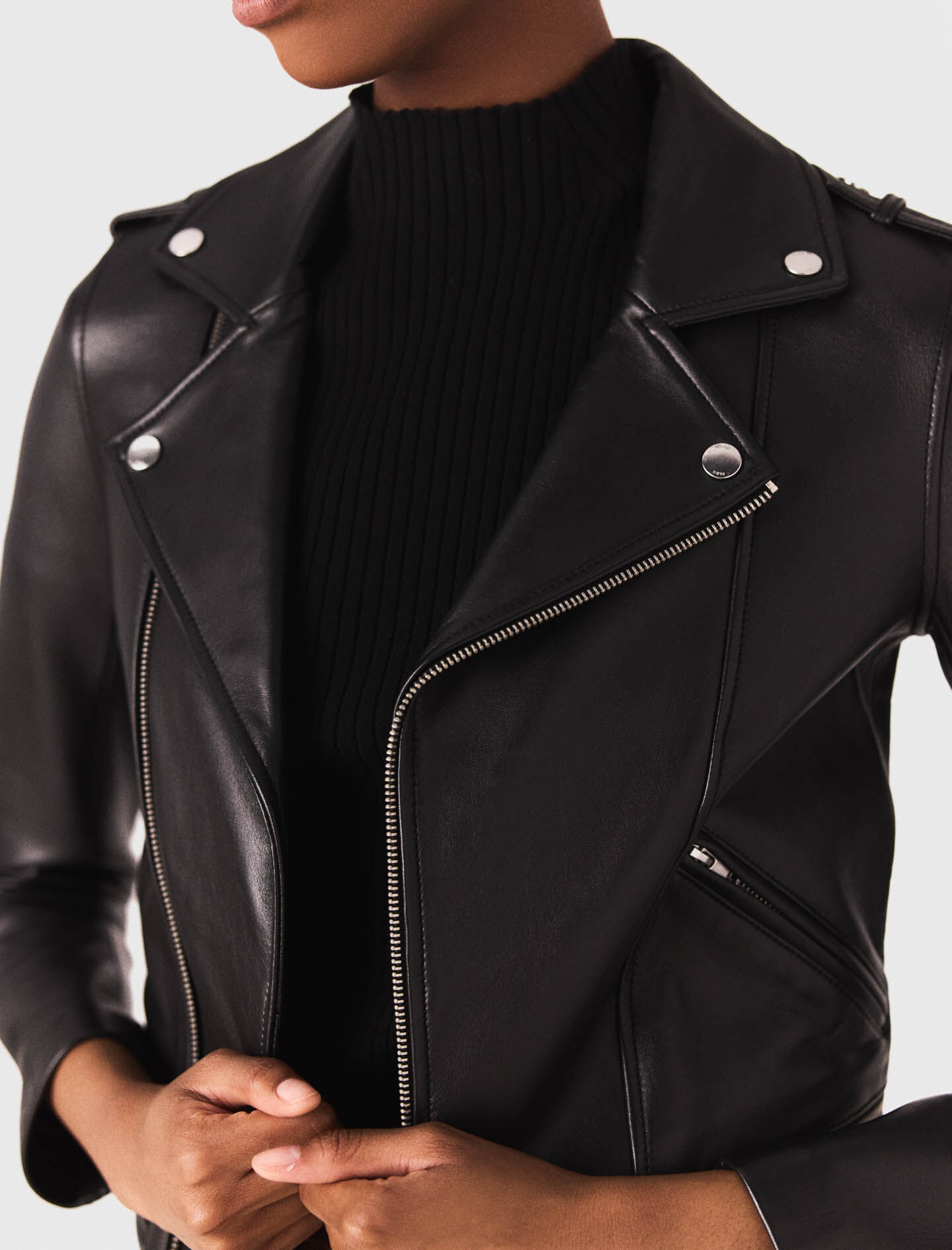 Leather biker-style jacket Black / Gray For Women | Maje