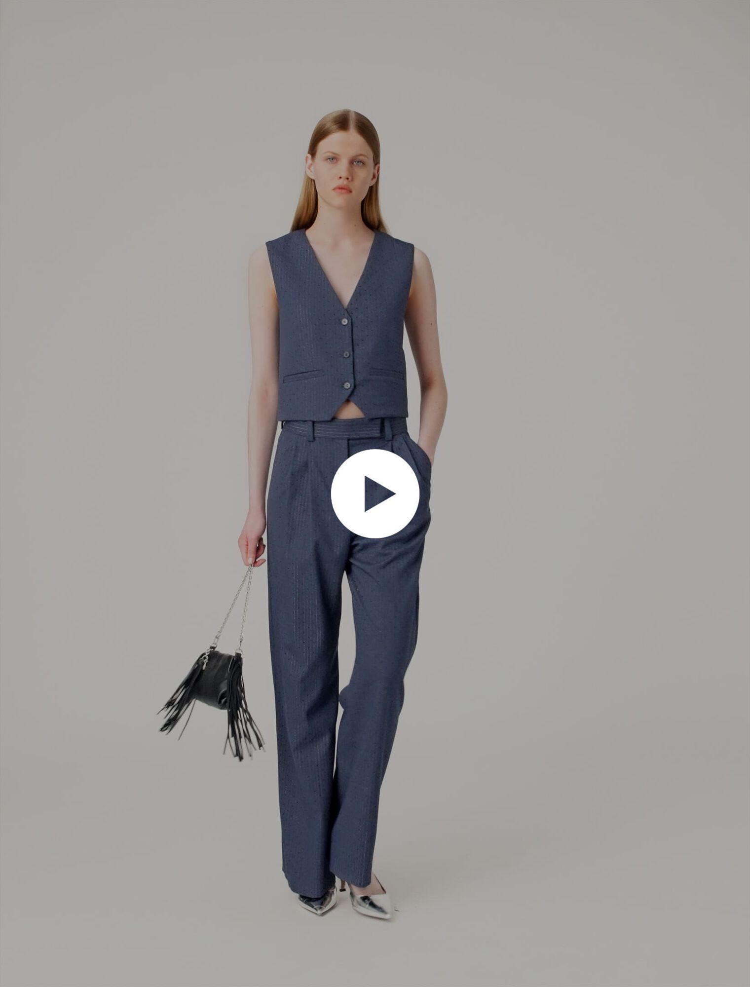 Rhinestone suit trousers with pleats