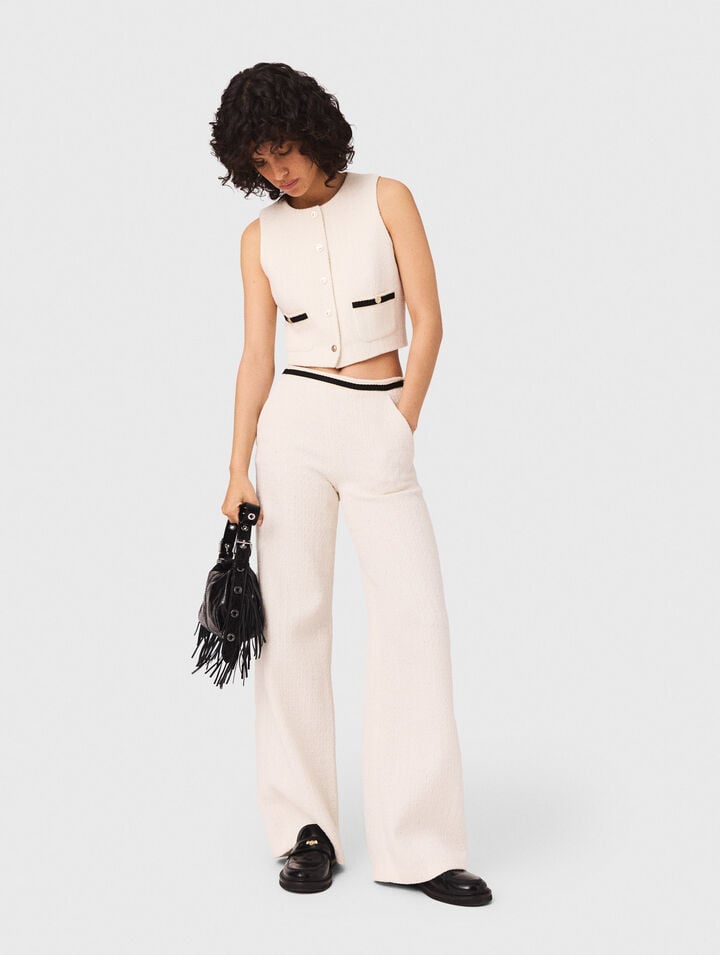 Wide leg tweed-effect trousers