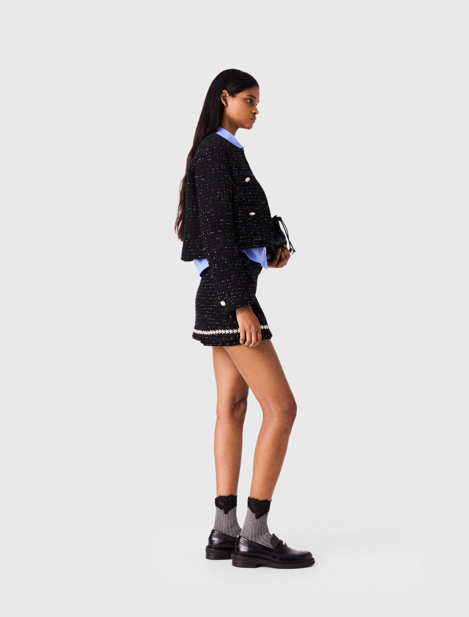 Short sequin tweed jacket