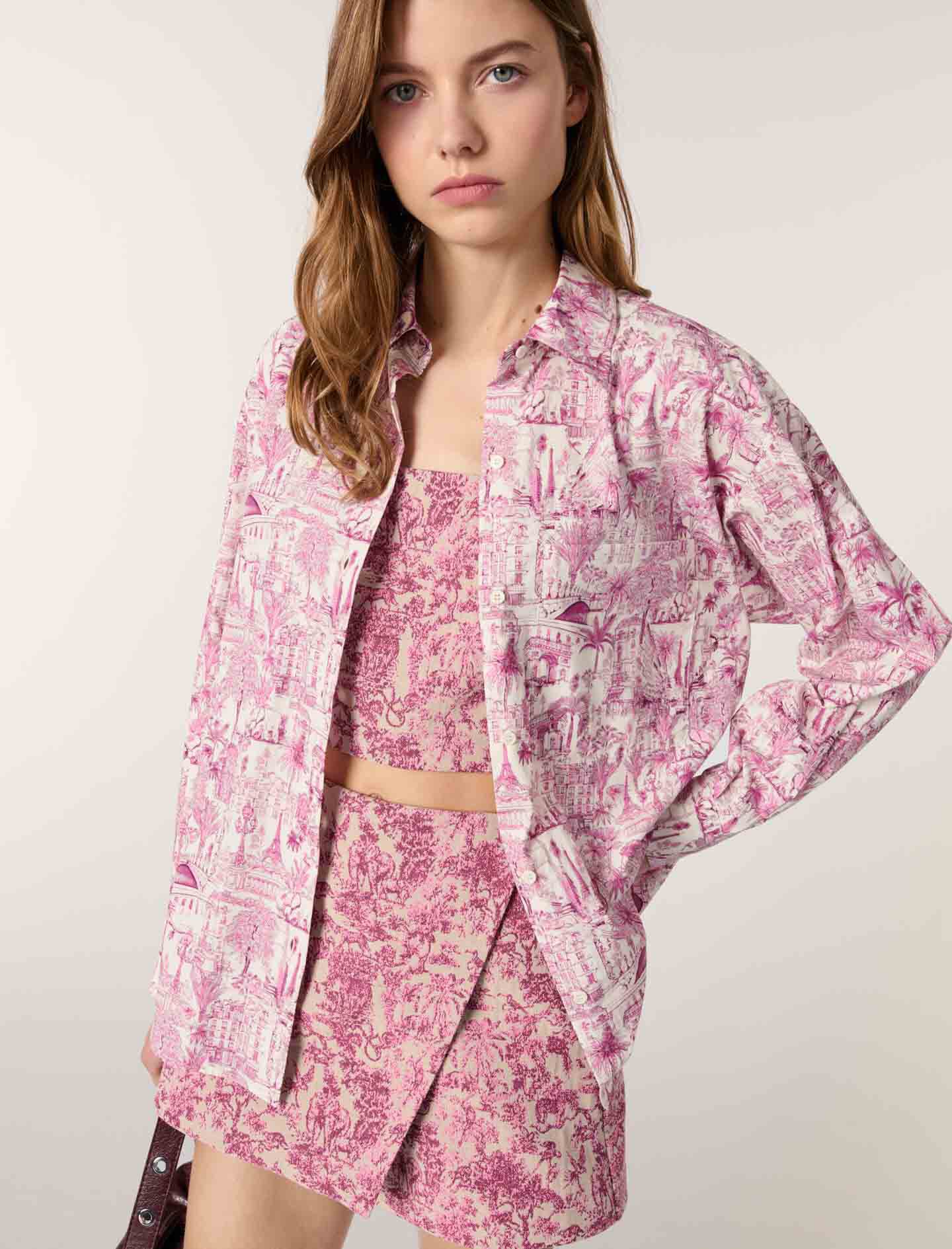 Floral motif shirt white / beige For Women | Sandro Paris