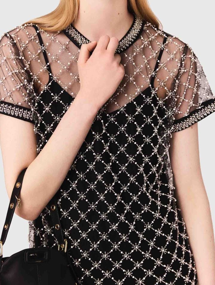 Mini embroidered tulle dress