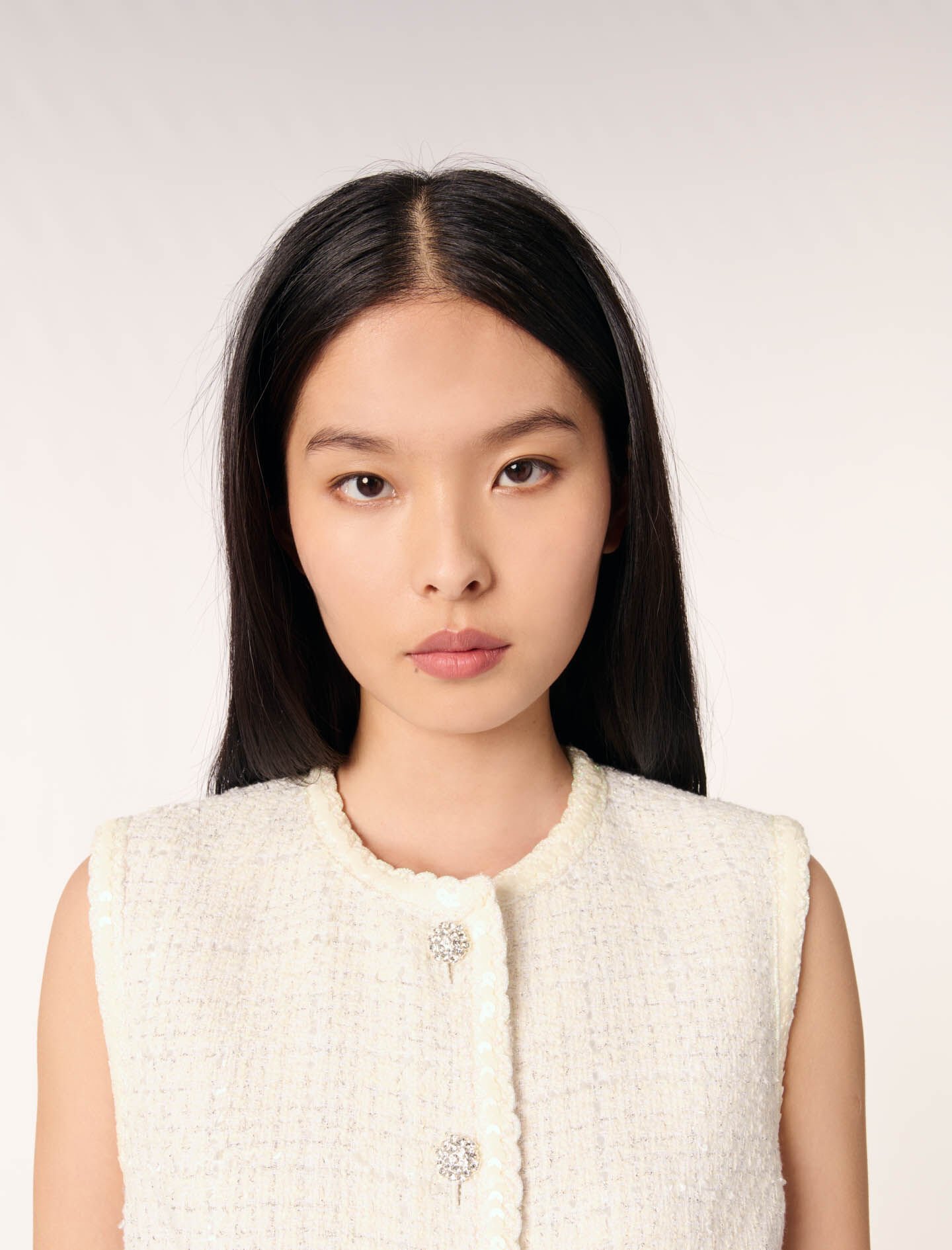 Sequin sleeveless tweed jacket White For Women | Maje