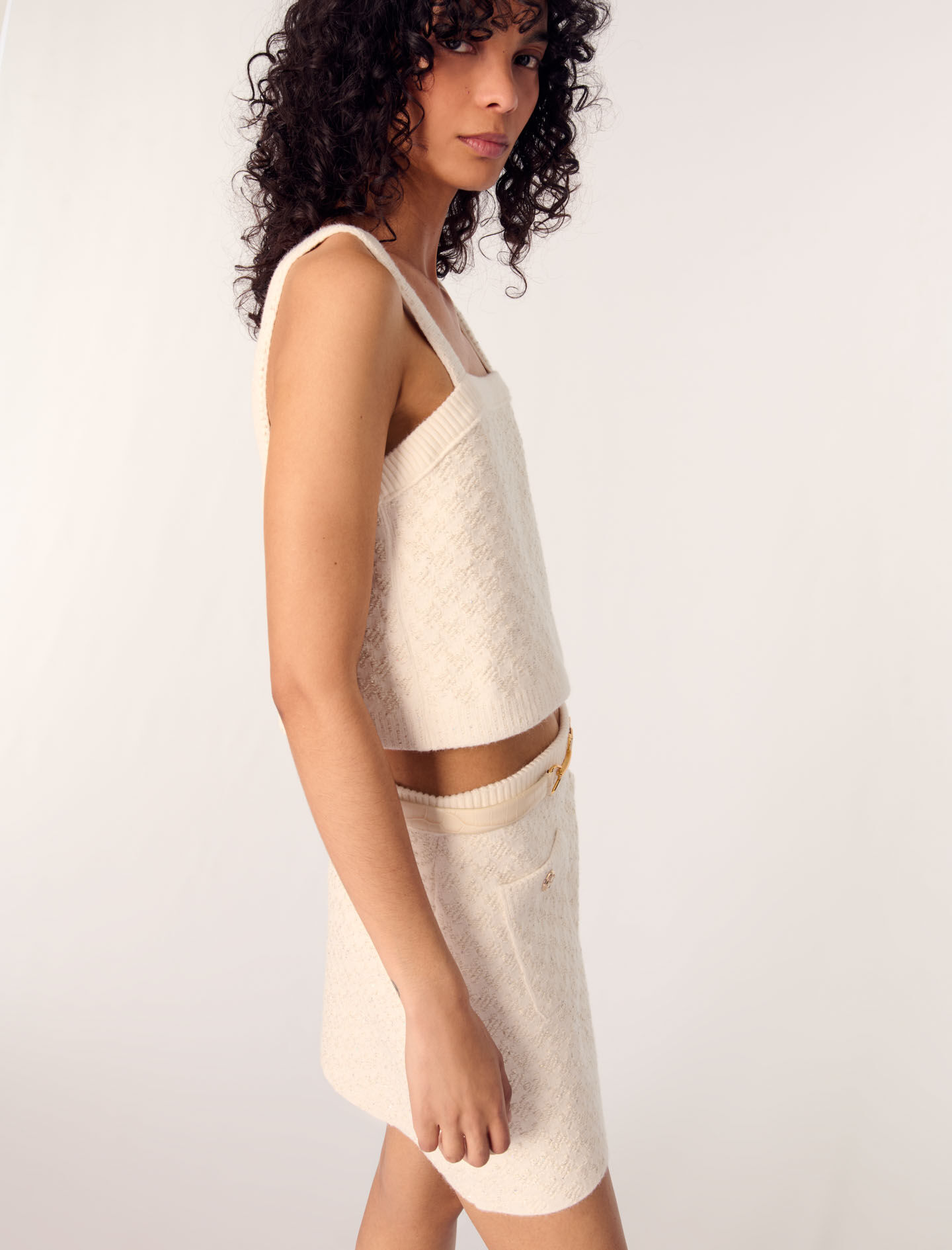 Tweed-effect knit crop top White For Women | Maje Tweed-effect knit crop top White For Women | Maje