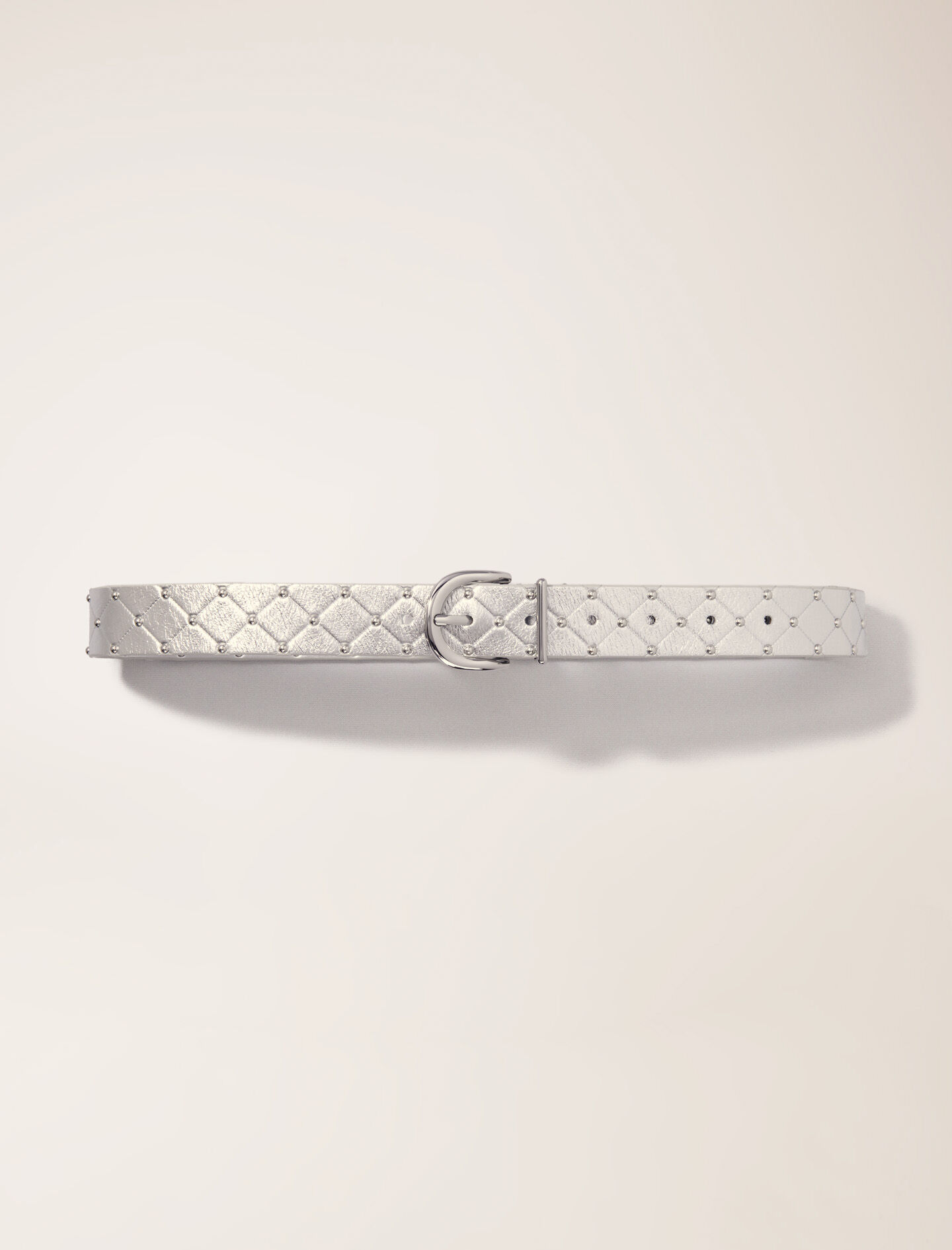 Quilted metallic leather belt Black / Gray For Women | Maje