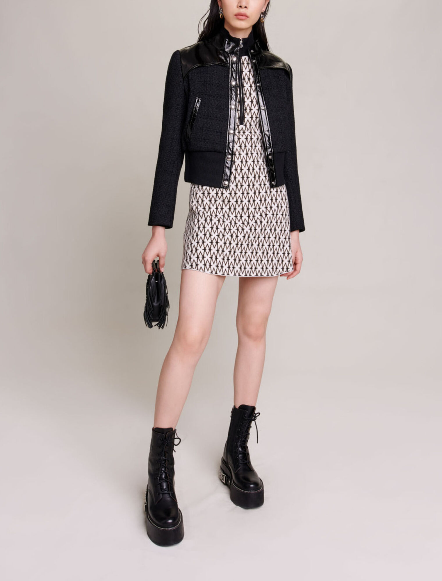 Tweed and vinyl jacket
