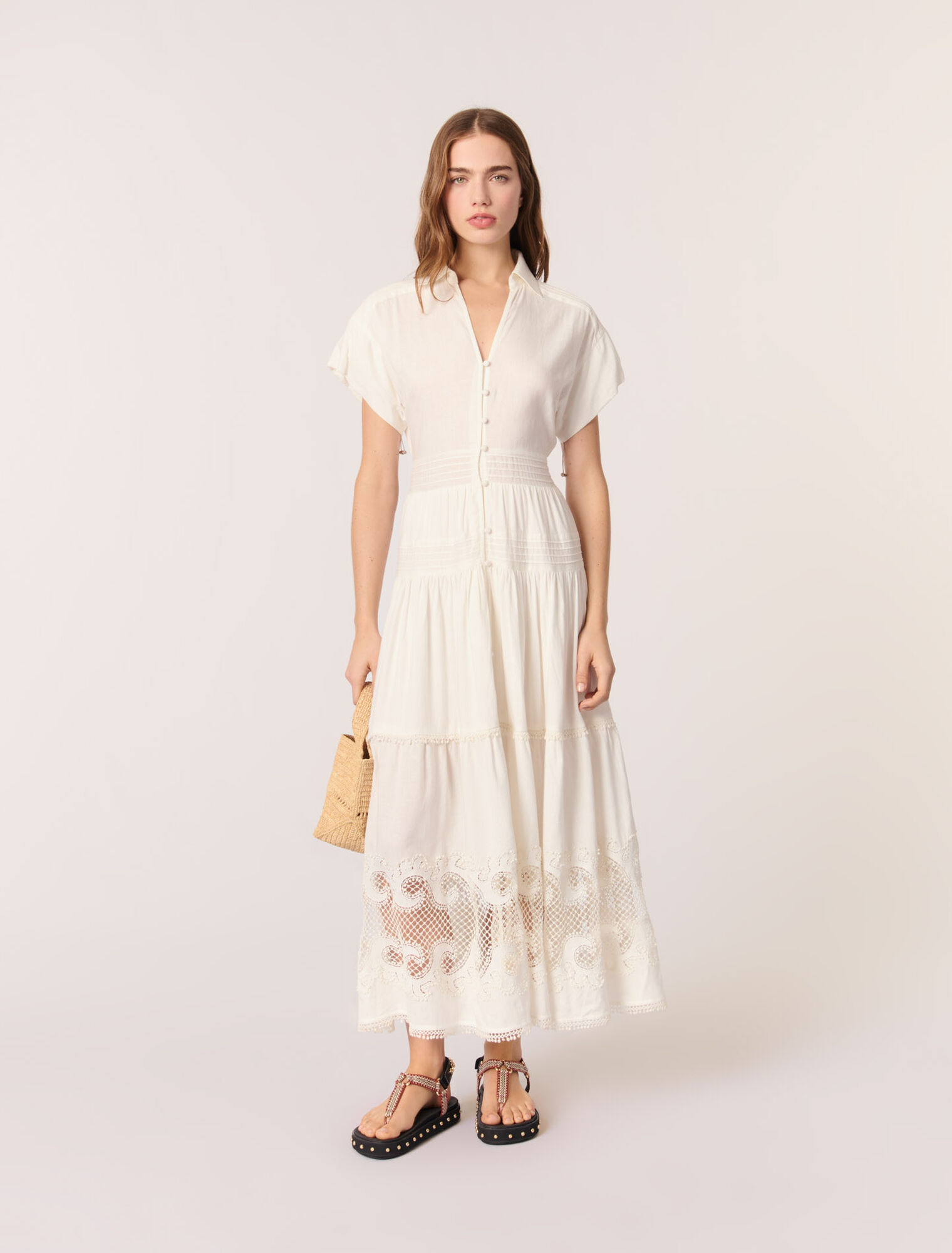 Embroidered ruffled maxi dress
