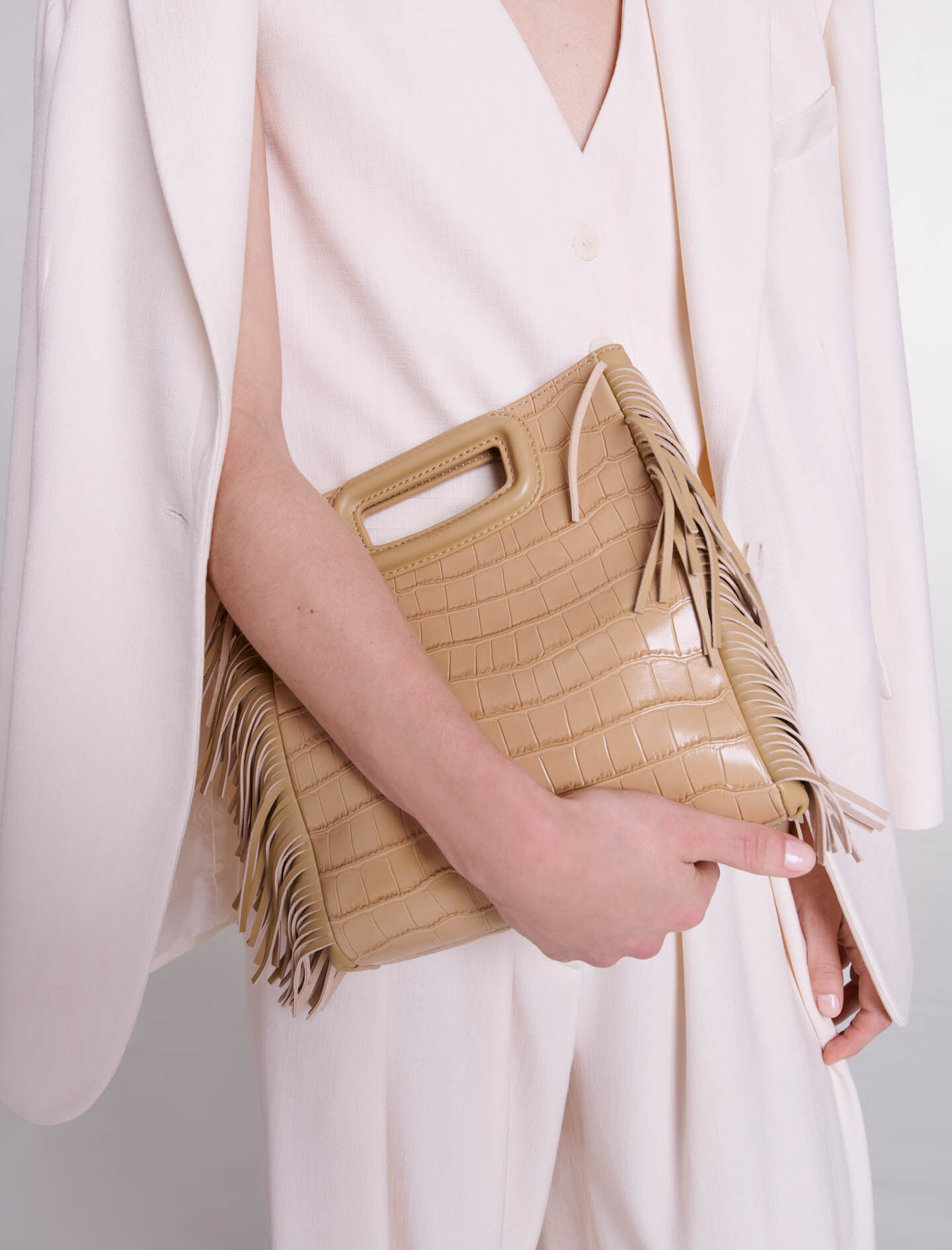 M bag in crocodile-effect leather Natural For Women | Maje