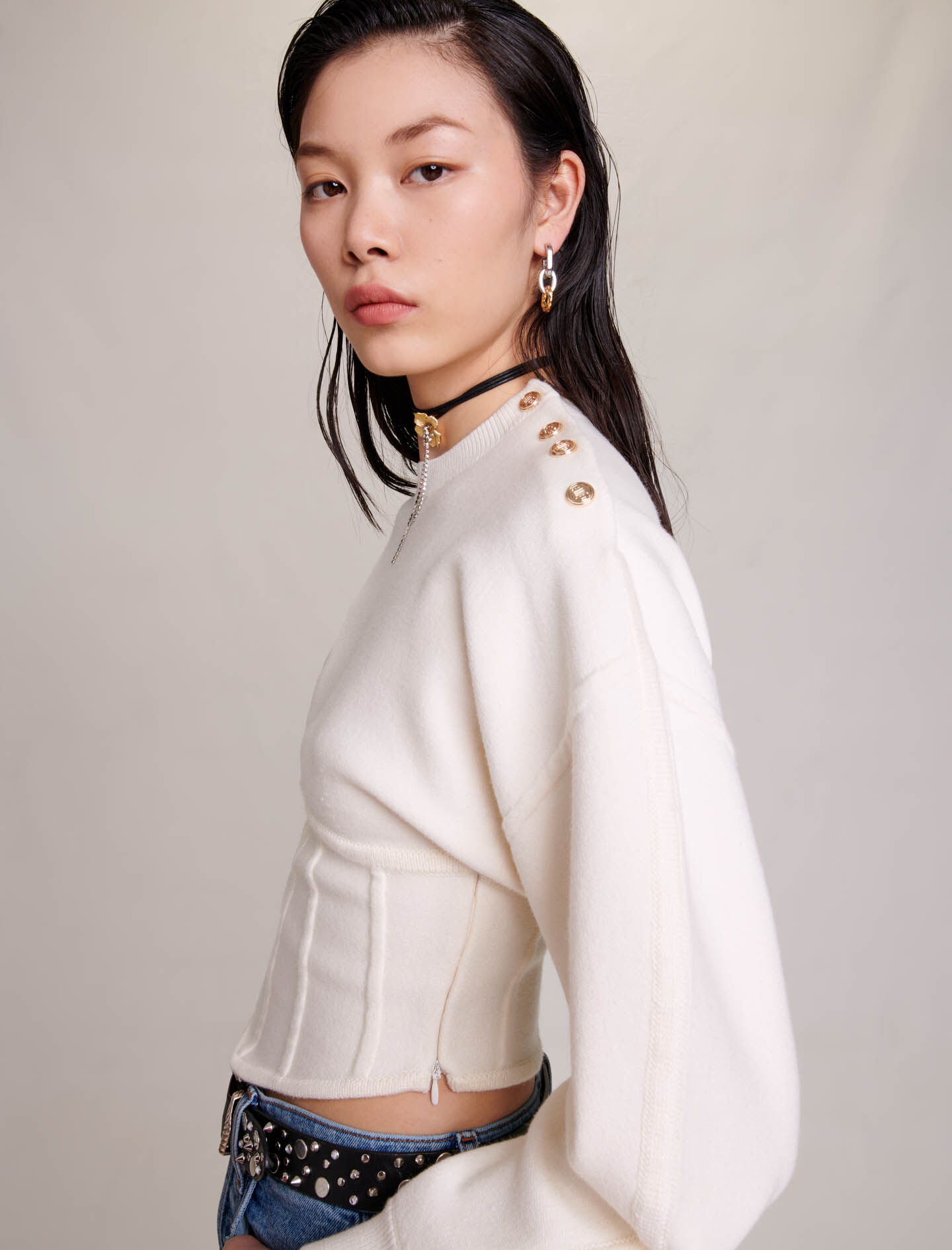 Knit corset jumper White For Women | Maje Knit corset jumper White For Women | Maje