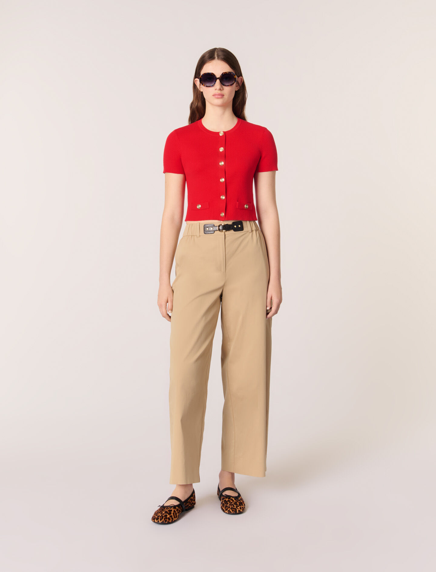 【WOOHWA】BASIC WIDE COTTON PT Wide-leg cotton pants Brown For Women | Maje