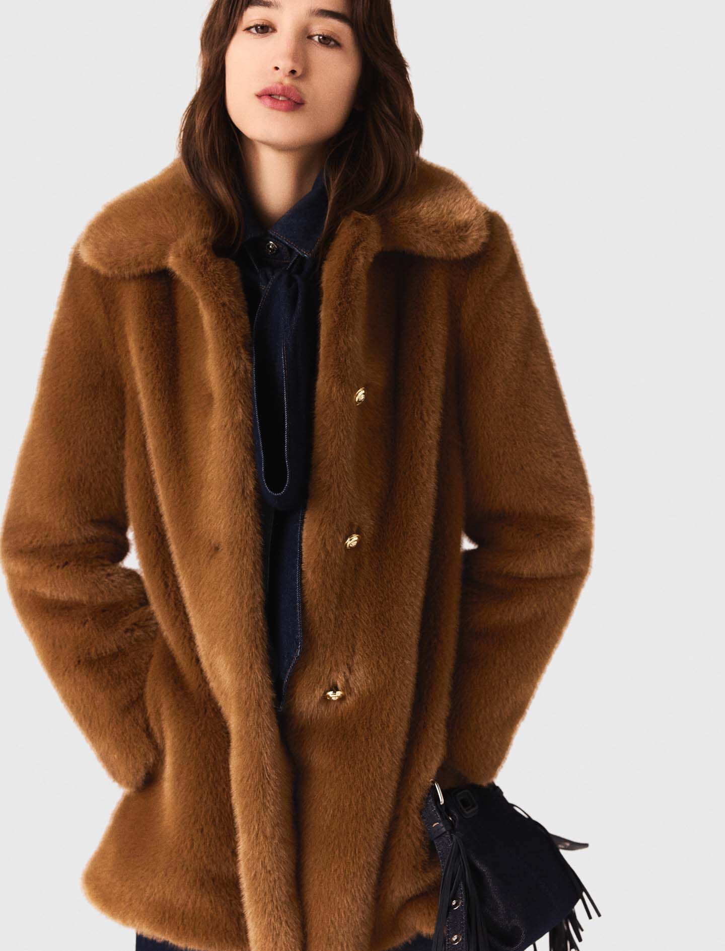 Mid-length faux fur coat Brown For Women | Maje