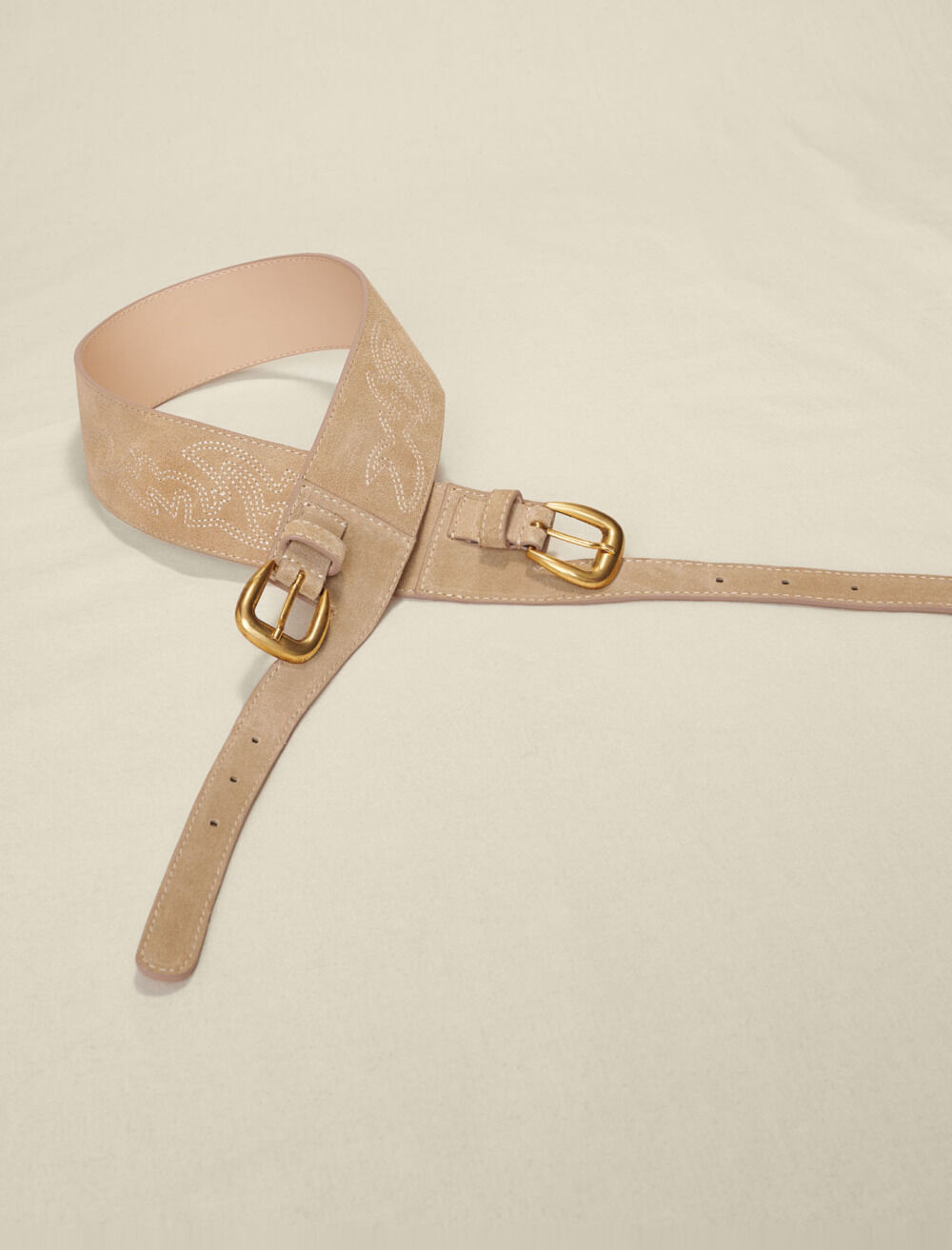 Suede belt with double buckle Natural For Women | Maje