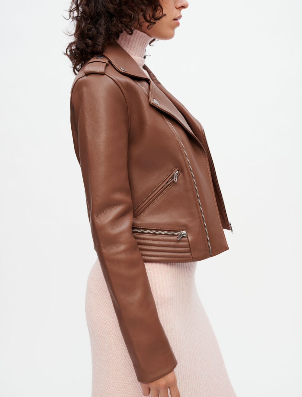 Biker-style jacket in camel leather