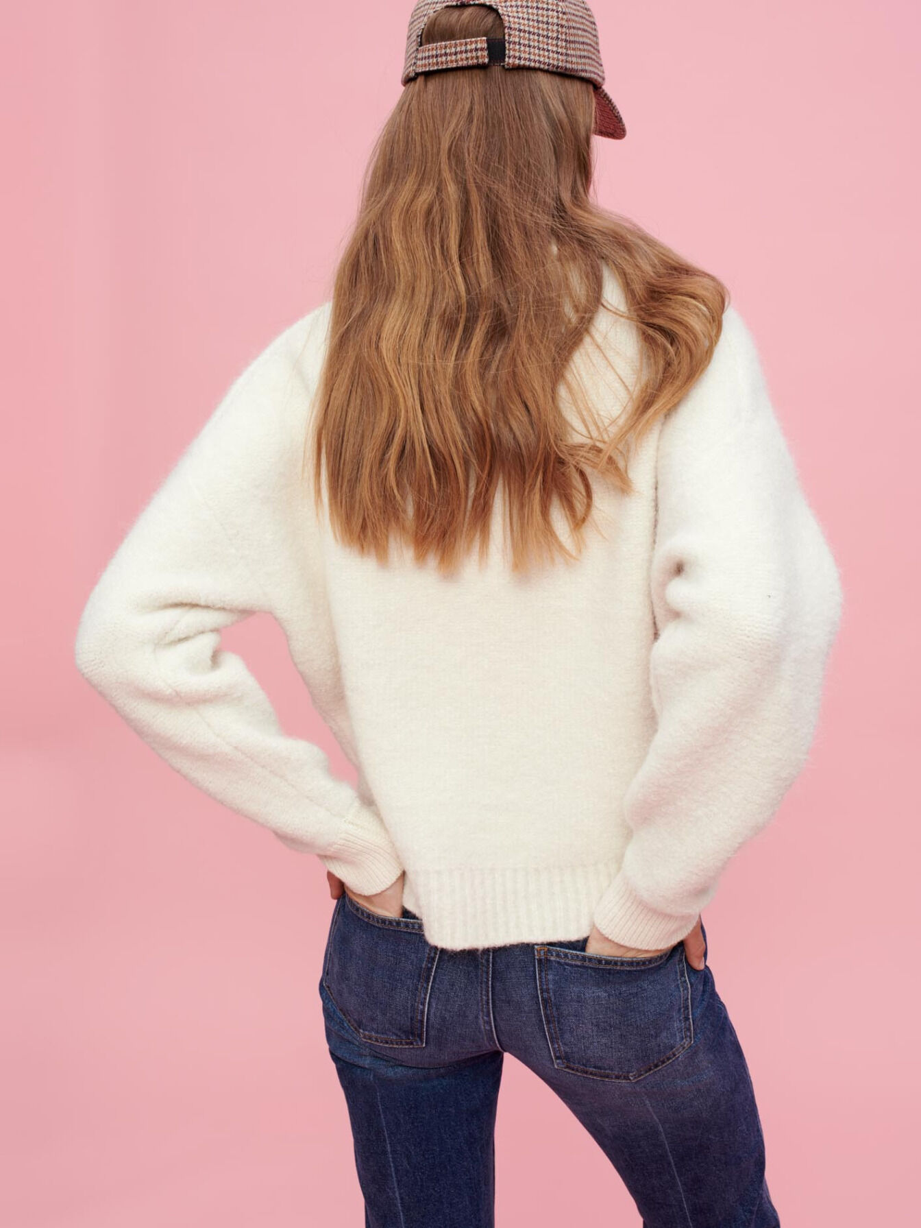 Ecru bouclé mock-neck sweater