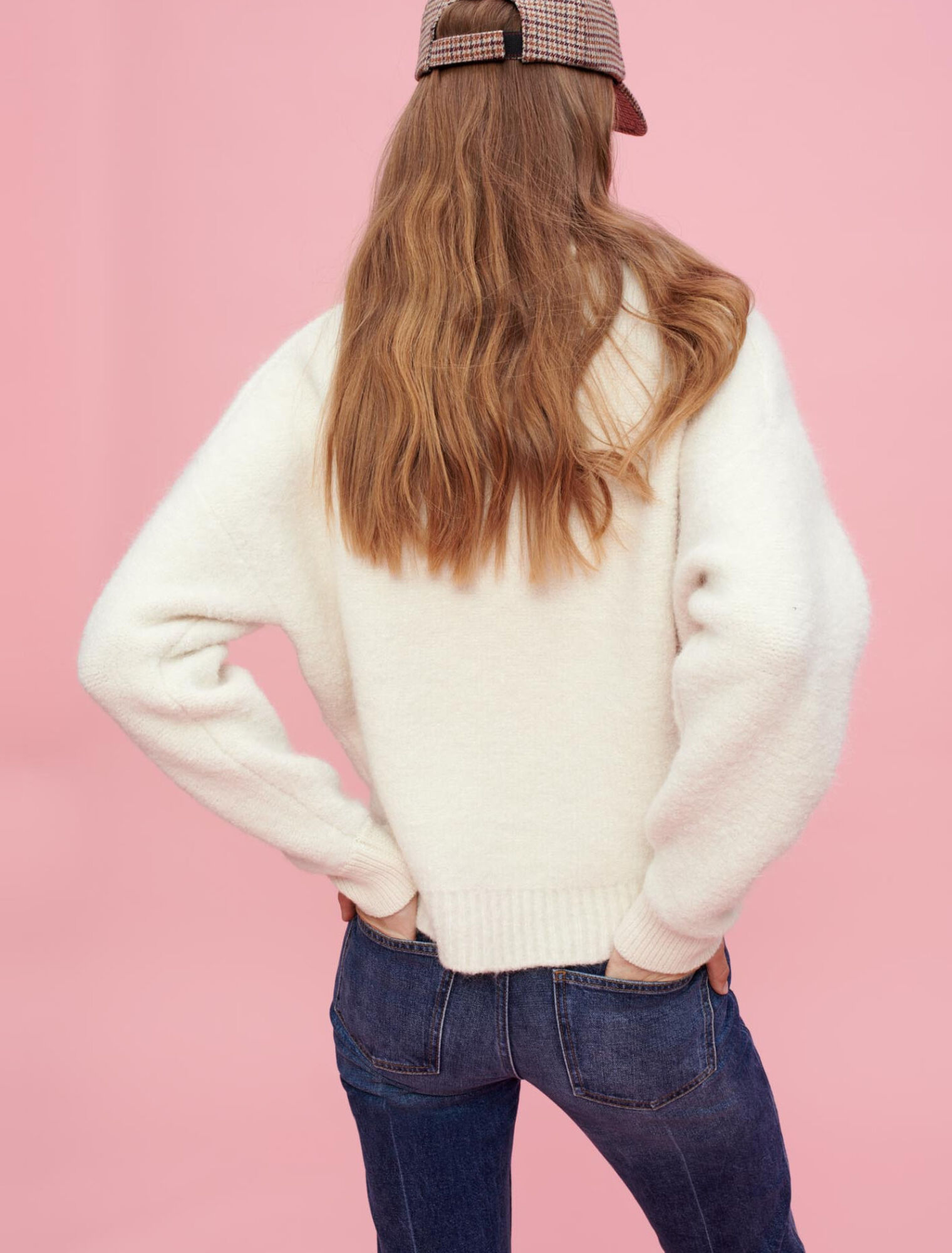 Ecru bouclé mock-neck sweater