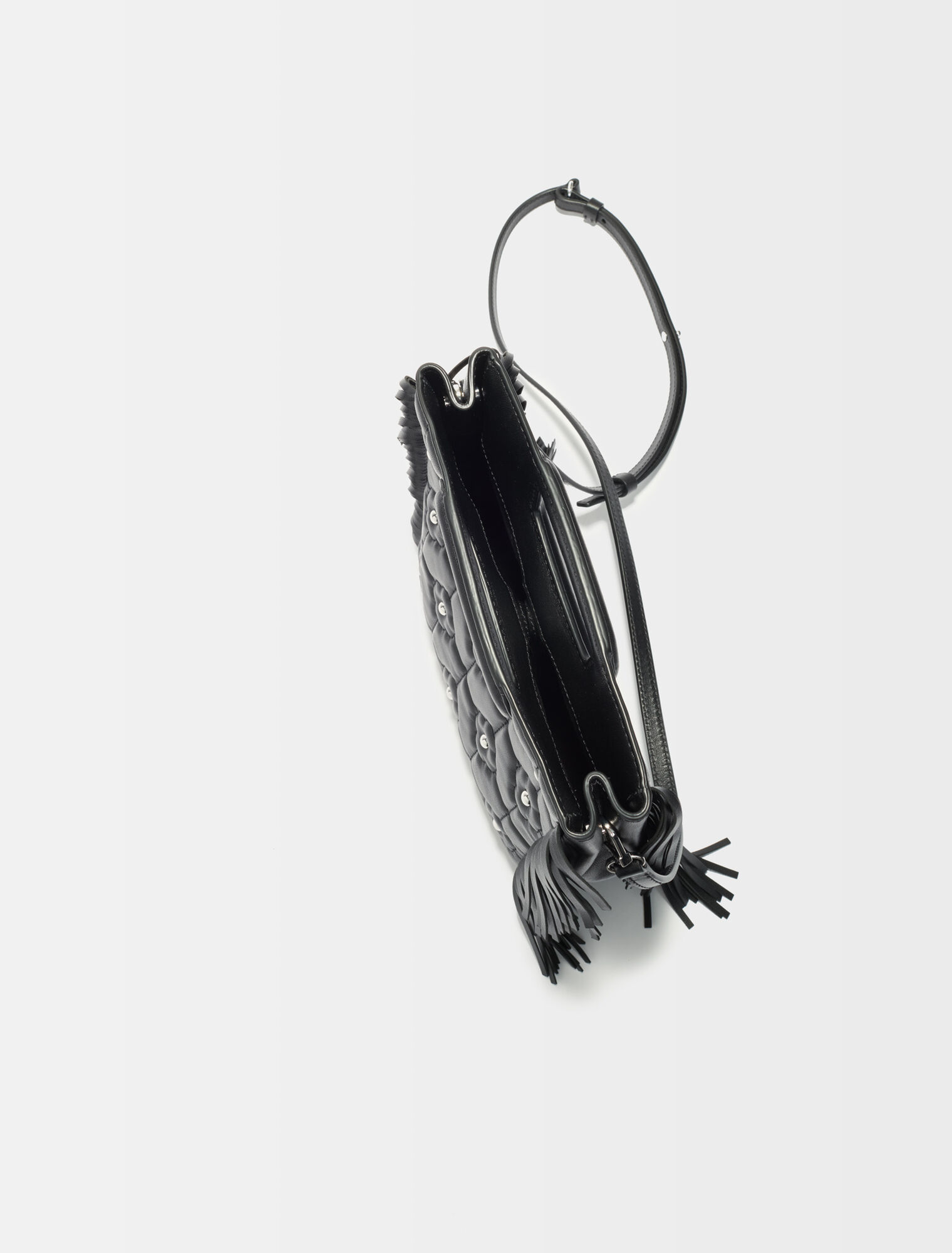 Quilted leather M bag with rhinestones