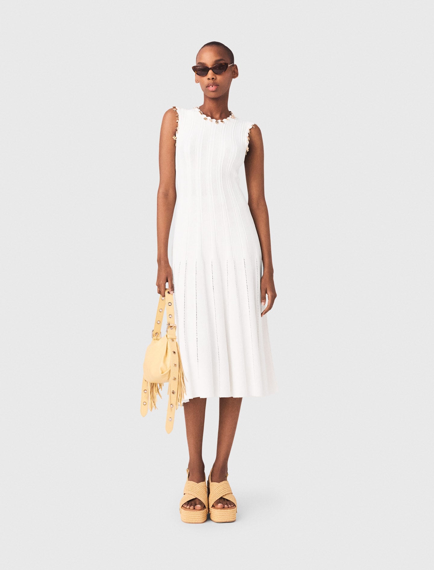 Knit dress with gold jewellery White For Women | Maje