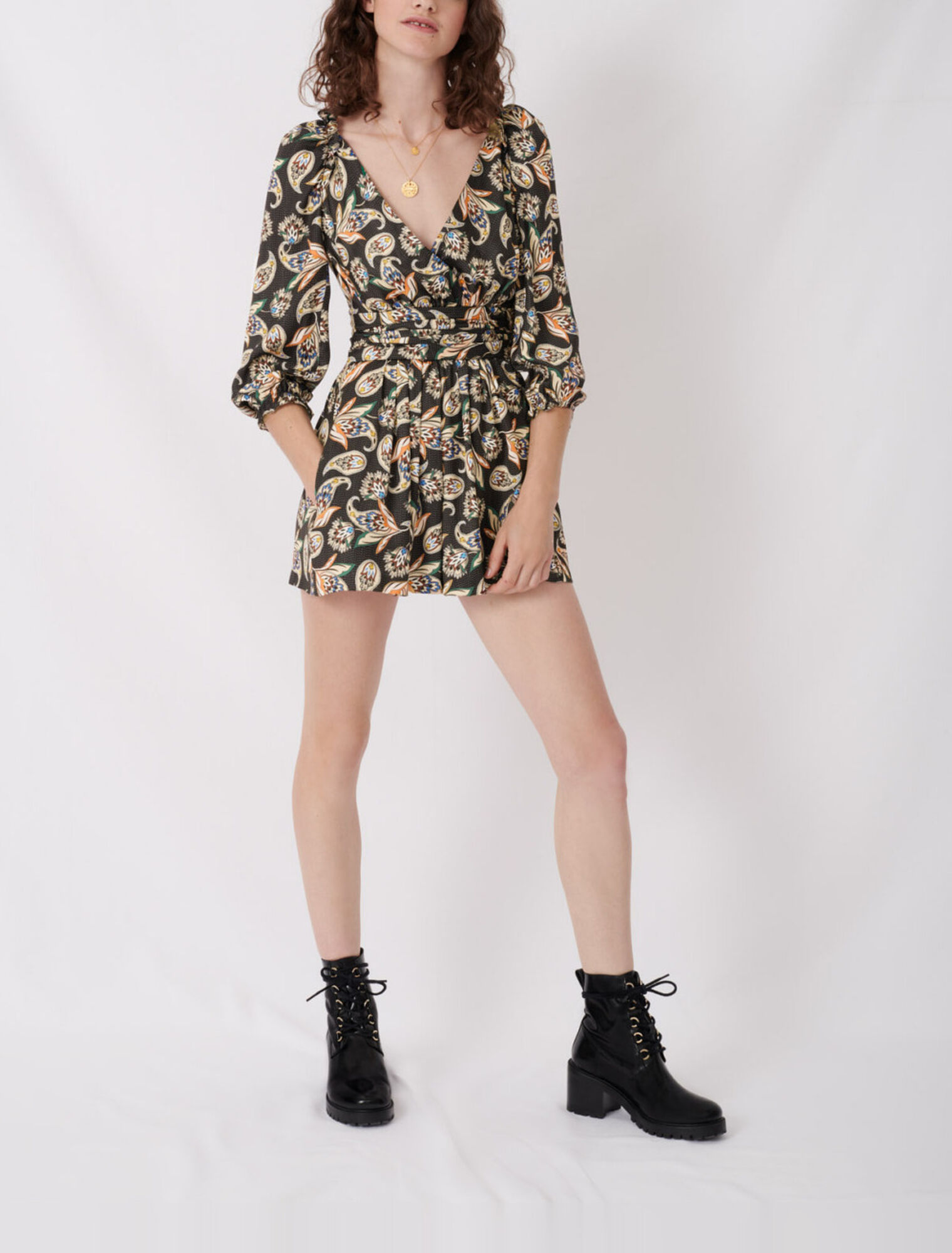 Printed satin jumpsuit shorts