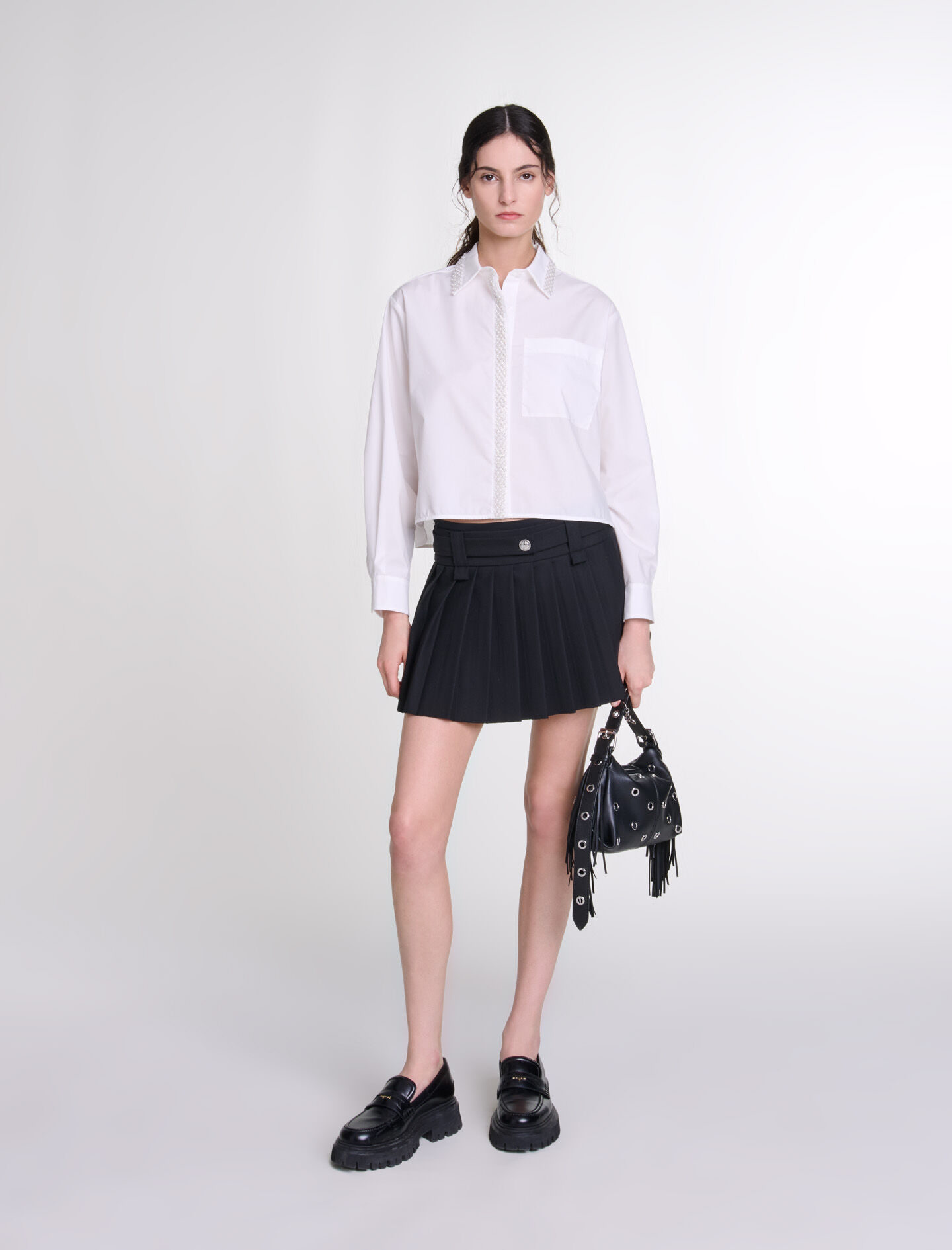 Miss M Mini eyelet leather bag Black / Gray For Women | Maje Miss M Mini eyelet leather bag Black / Gray For Women | Maje