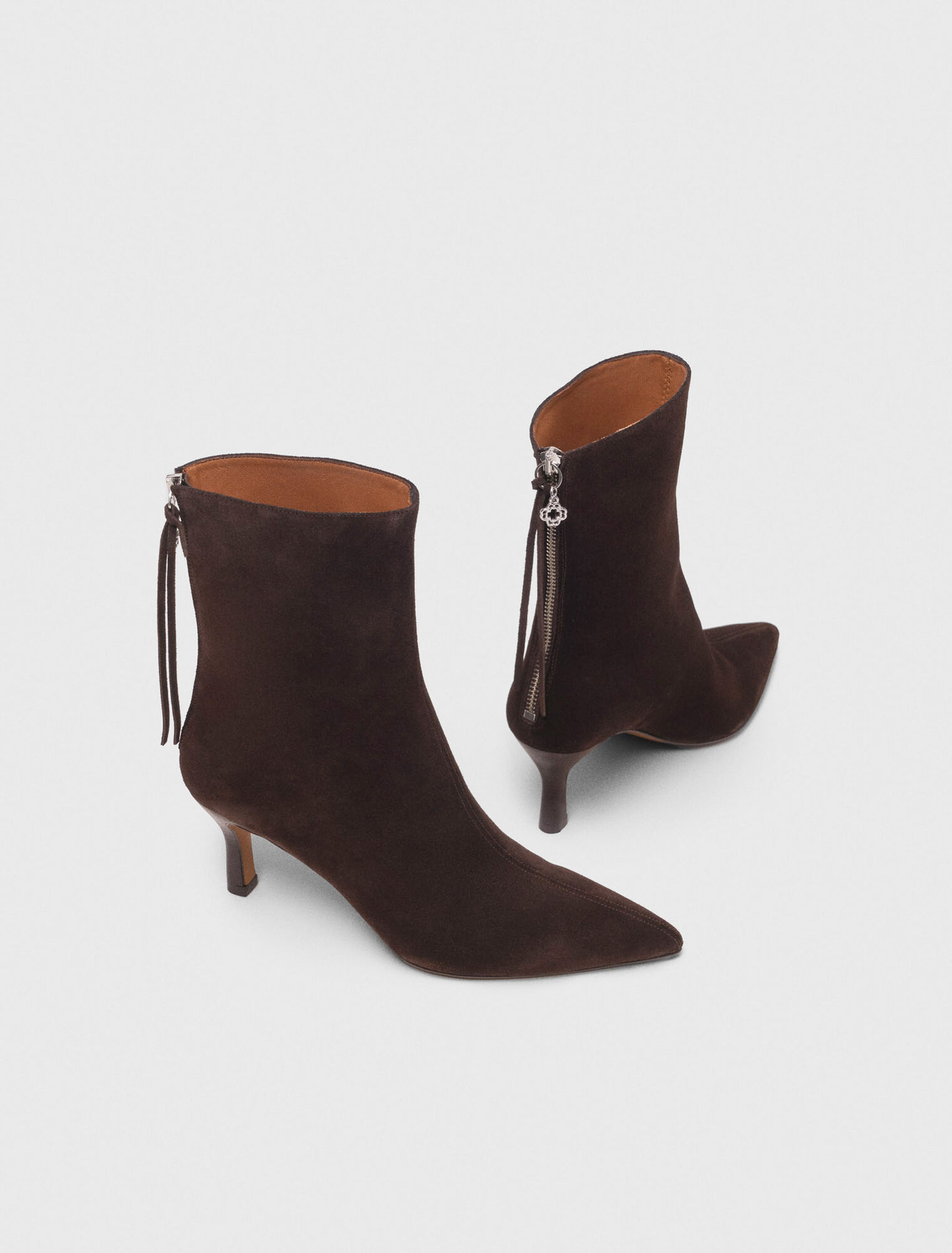Chocolate Brown zipped suede ankle boots