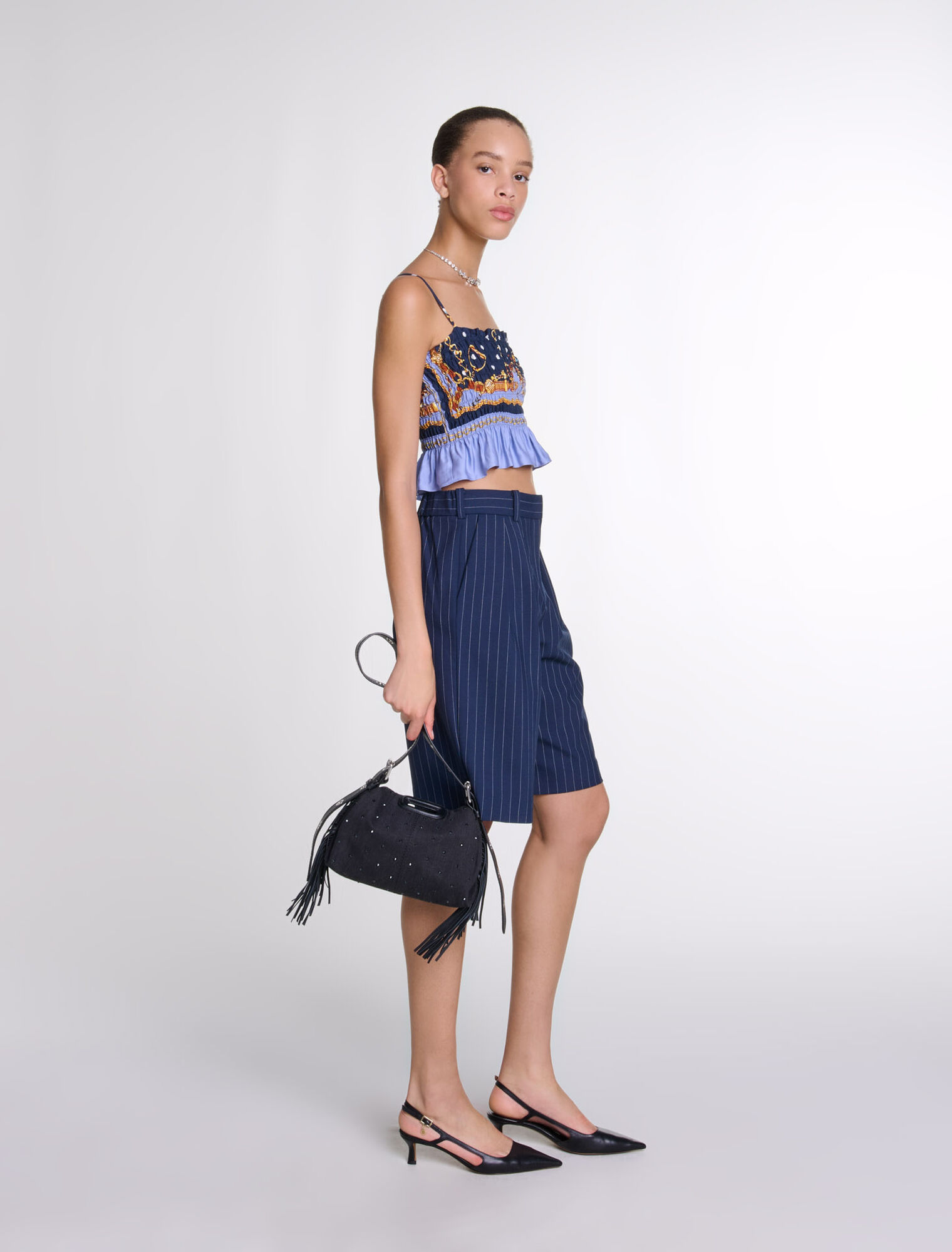 Printed smocked crop top