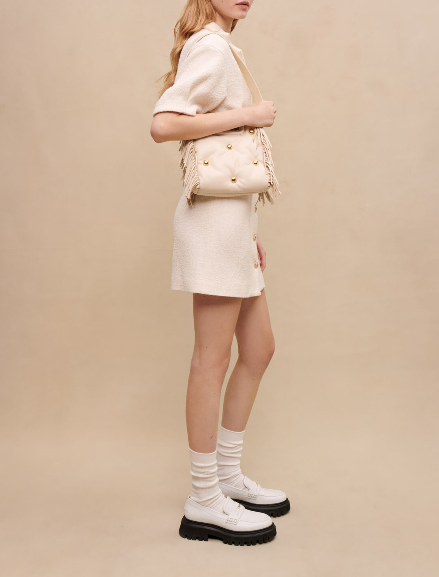 White buttoned tweed dress