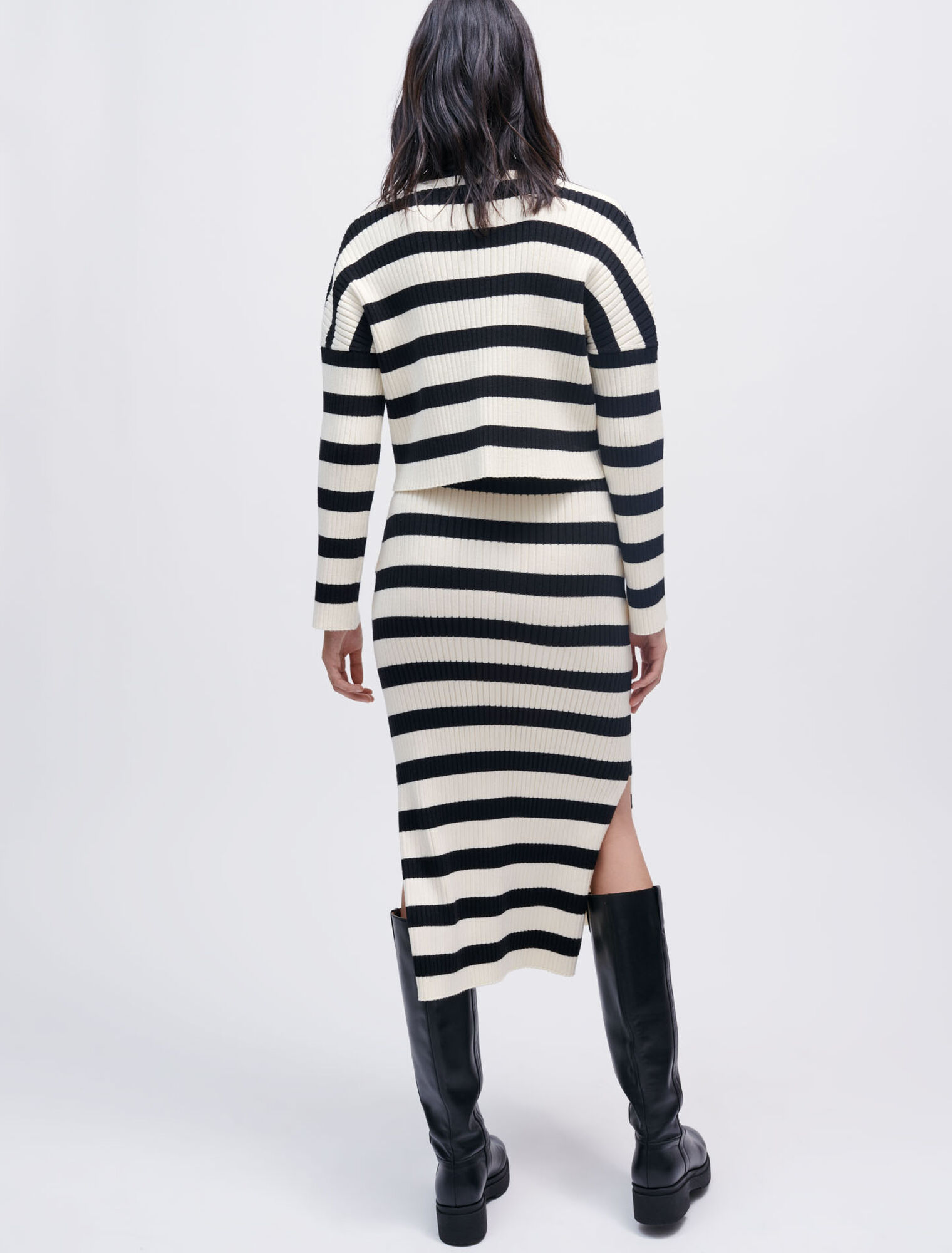 Knit midi skirt with two-tone stripes