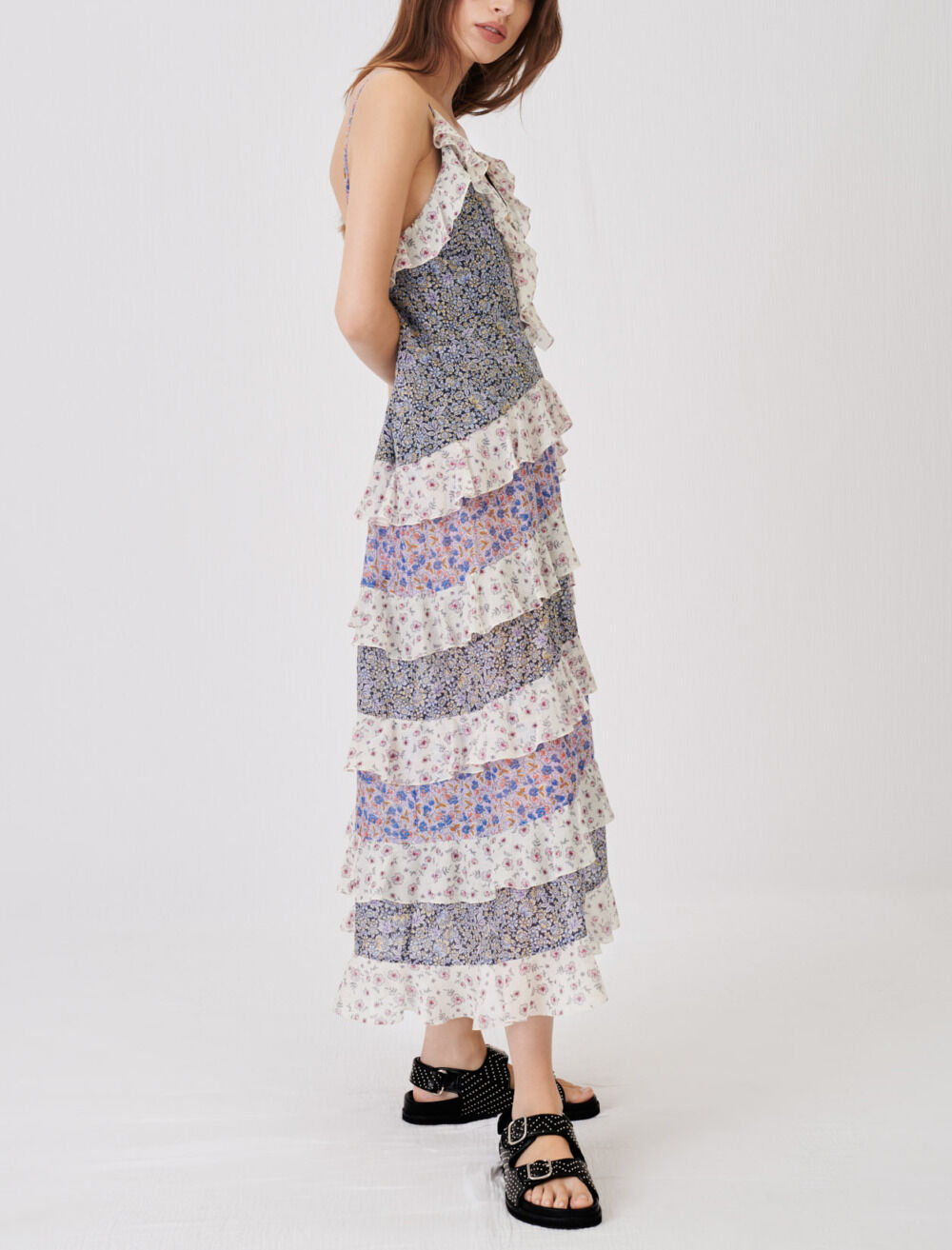 スカート holiday COTTON LINEN RUFFLE RUFFLE DRESS Printed cotton voile ruffle dress