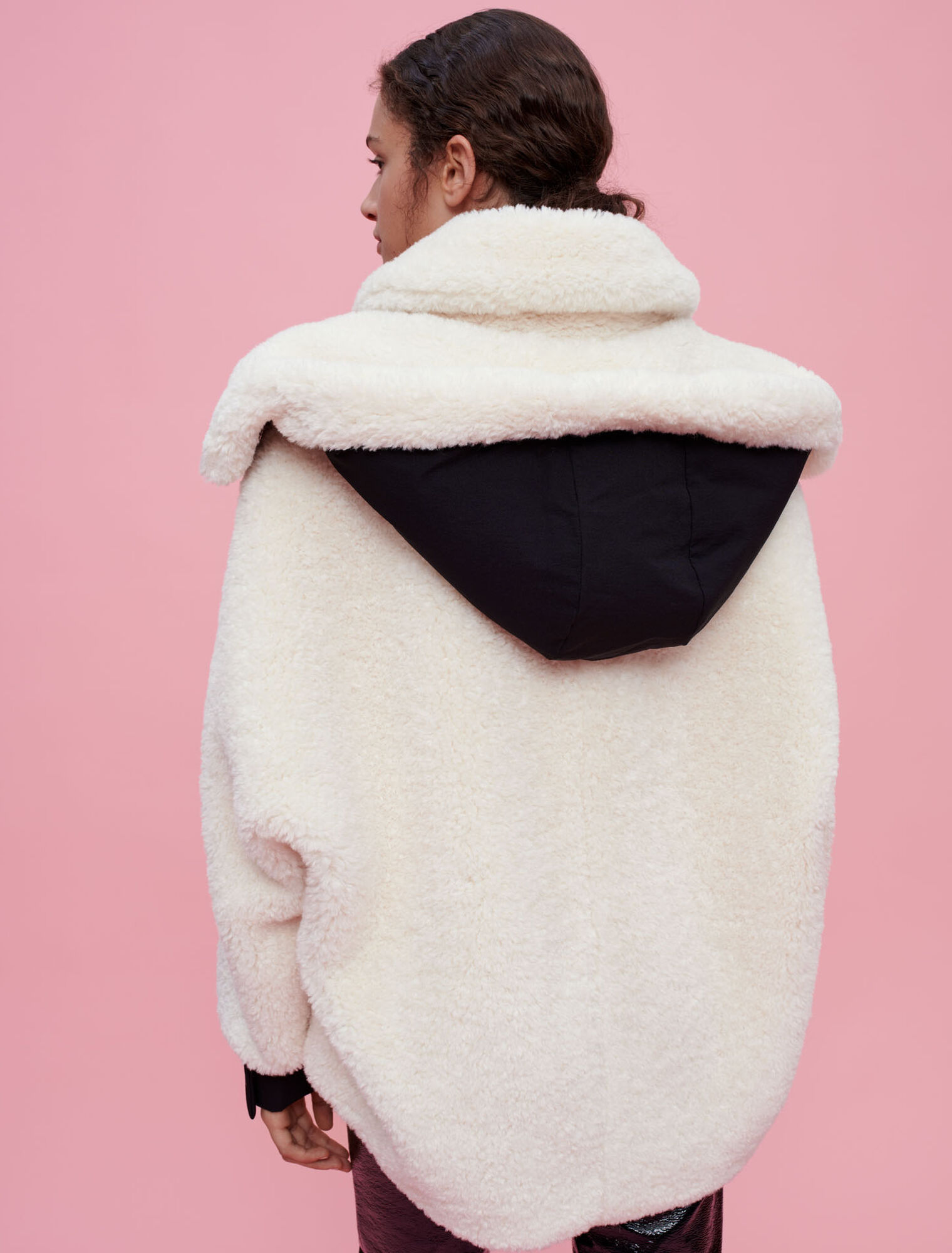 Faux fur and vinyl coat