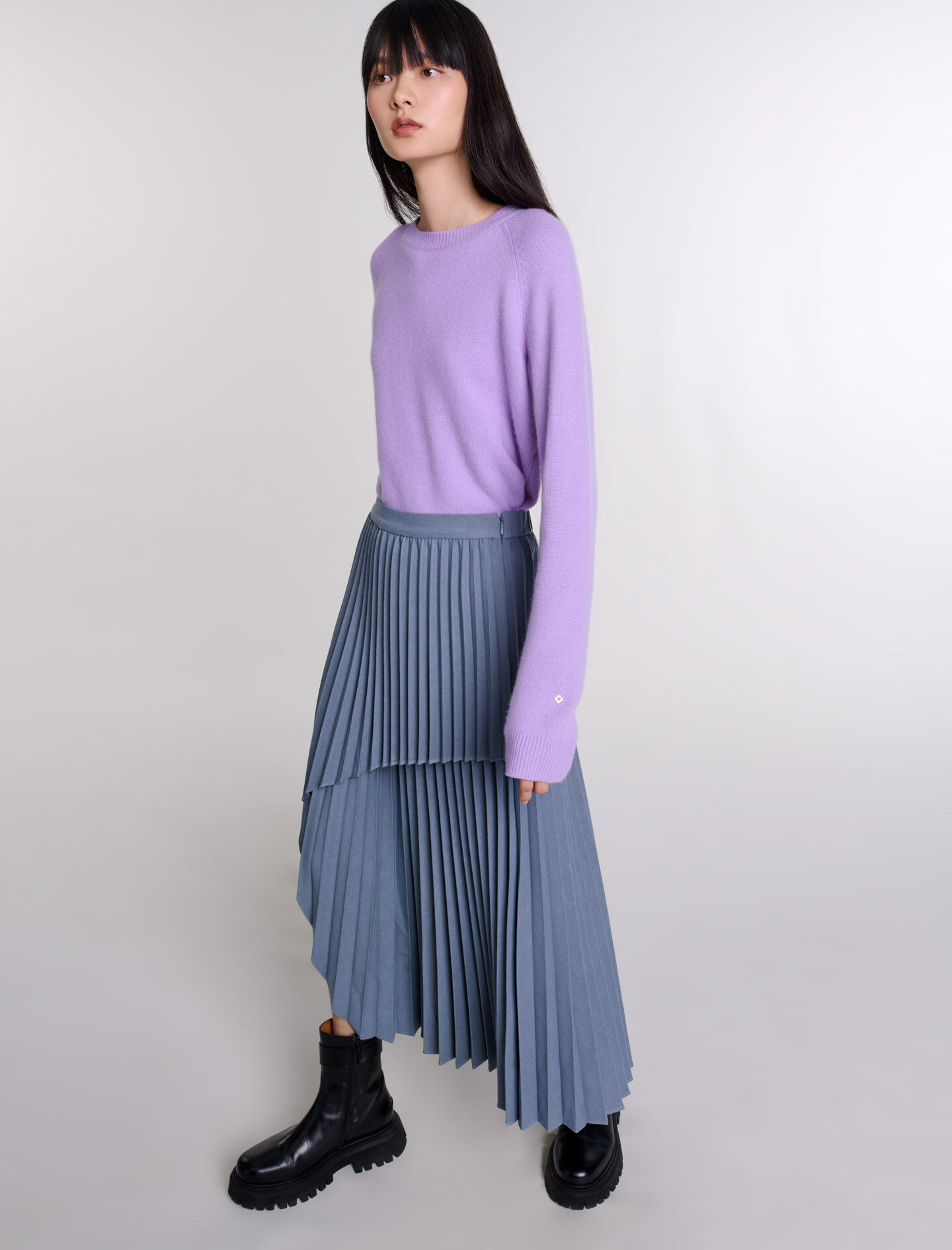 Asymmetrical pleated skirt Black / Gray For Women | Maje