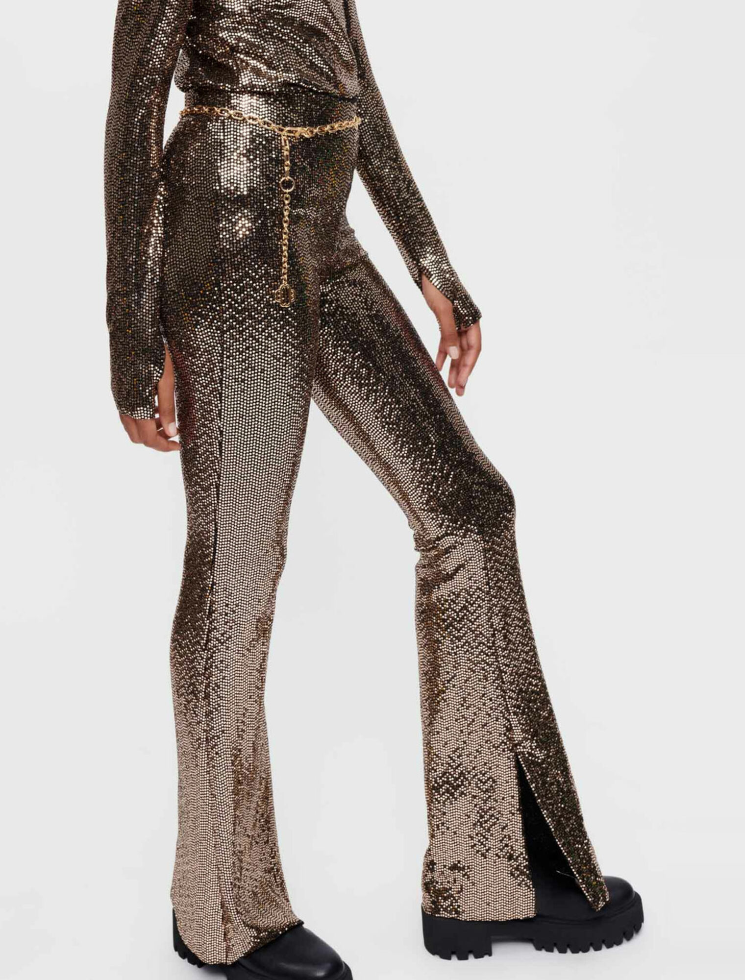 Sequin stretch and flare pants
