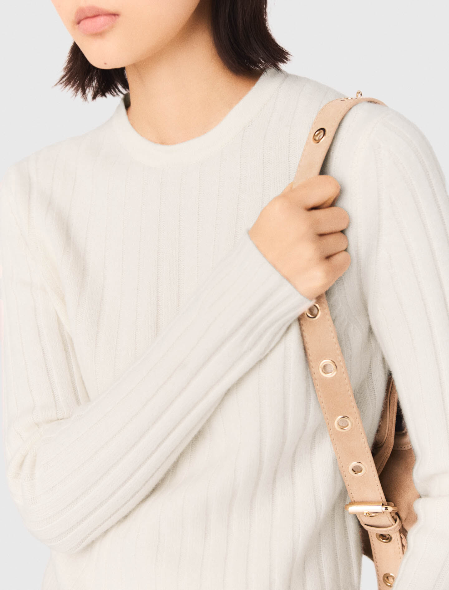 Pearl collar ribbed sweater White For Women | Maje
