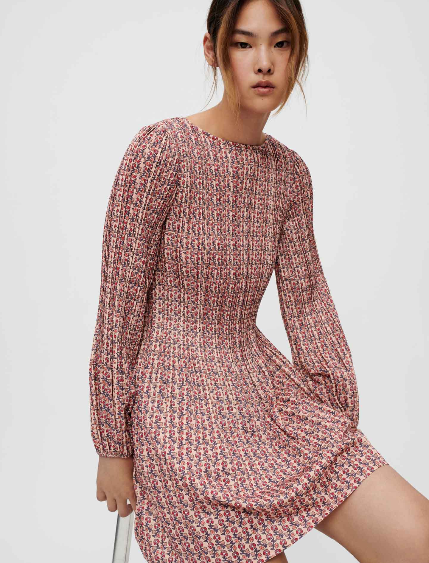 Printed pleated dress Pink For Women Maje