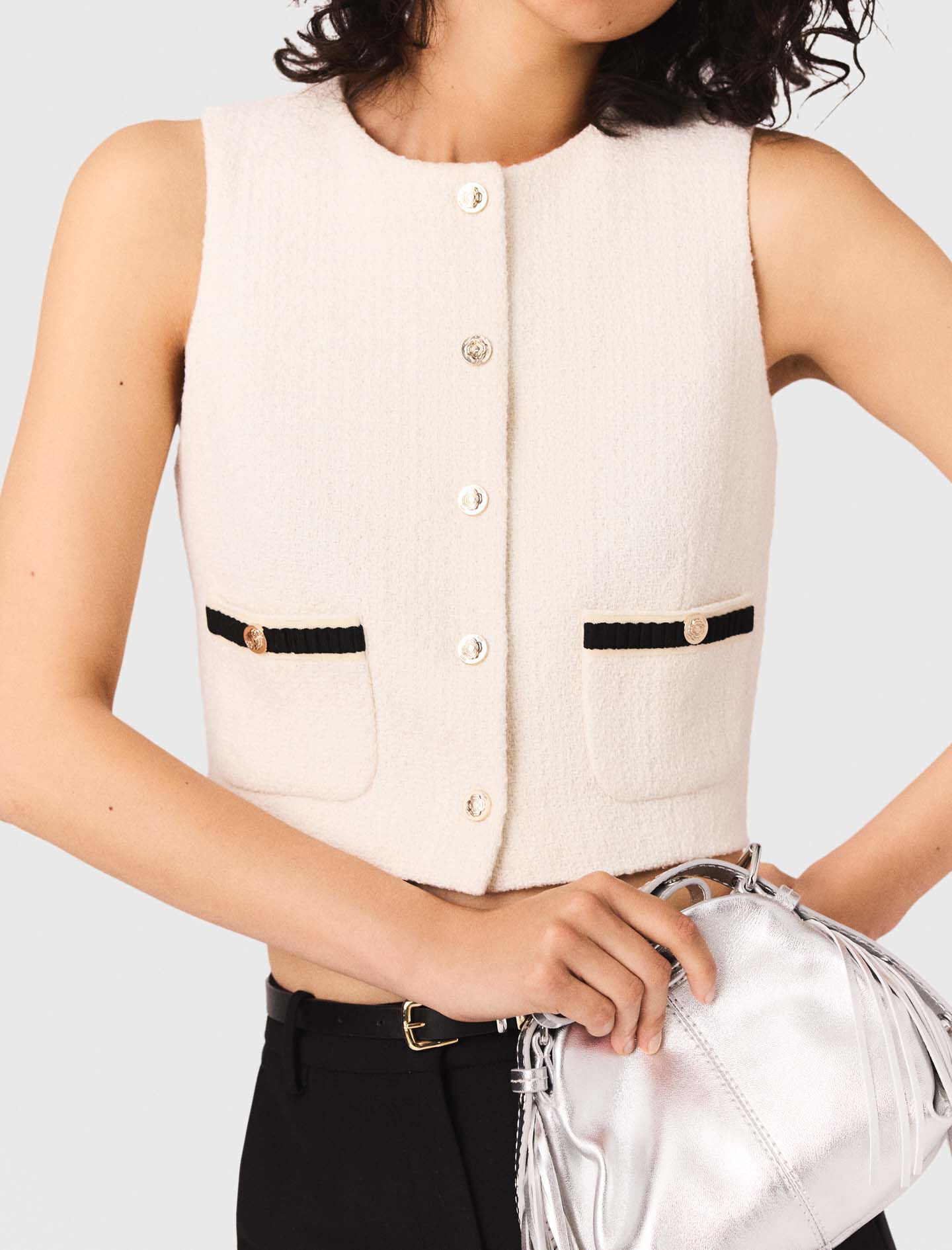 トップス malulani Lurex tweed sleeveless top Yellow / Orange For Women | Maje