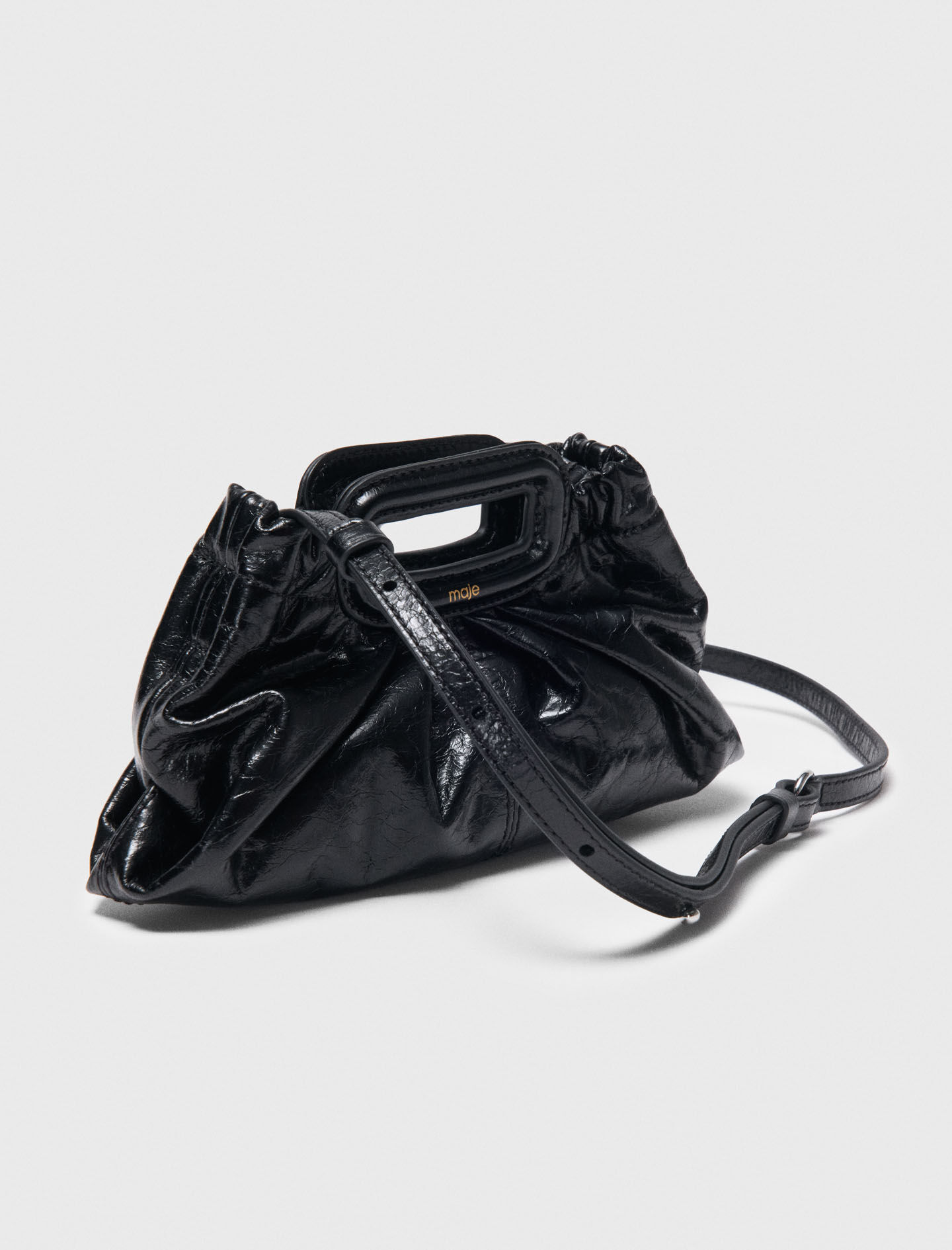 Crackled leather Milpli mini Clutch Black / Gray For Women | Maje