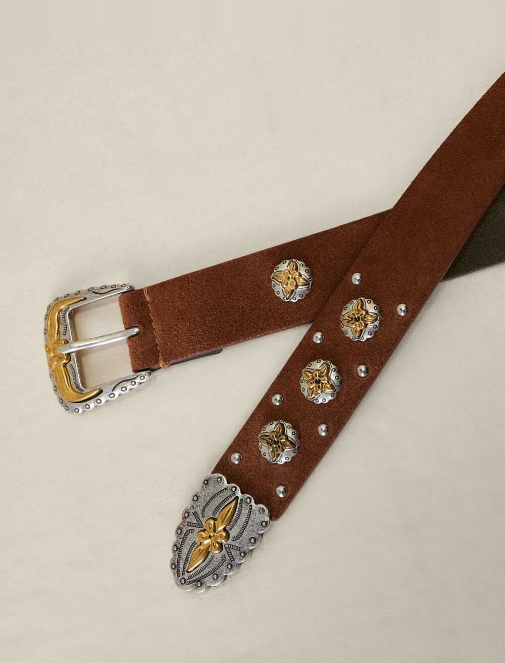 Suede Western belt Brown For Women | Maje
