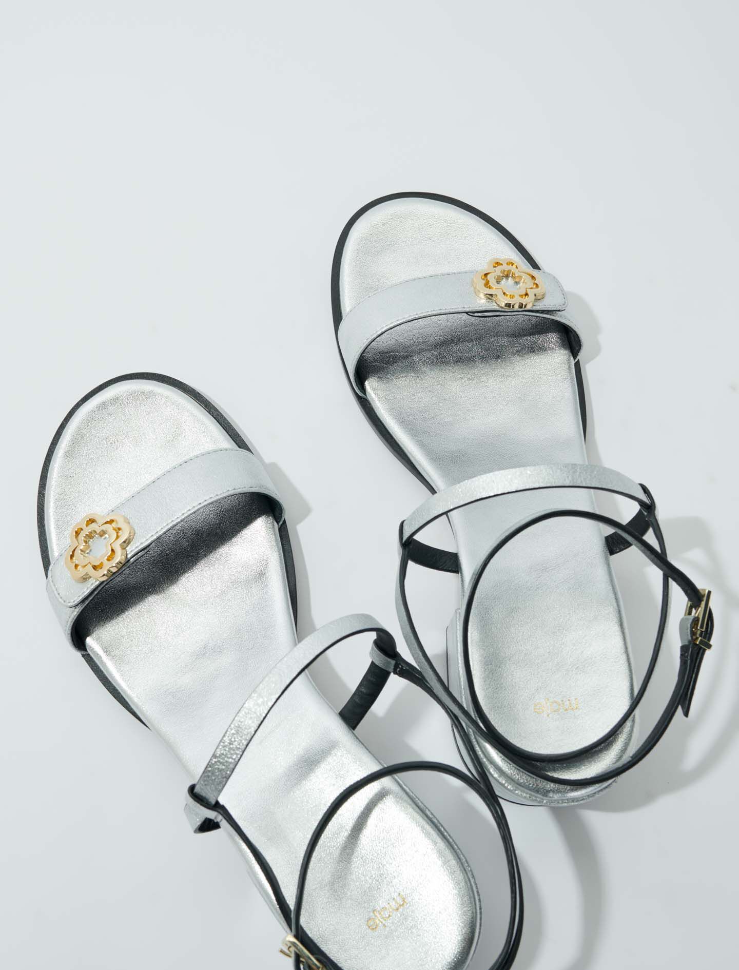 MAJE [マージ] Jewel Leather Strap Sandals Leather platform sandals Black / Gray For Women | Maje