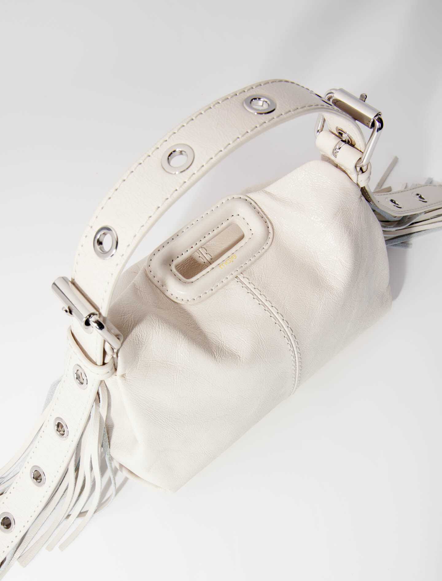 【mnem】Lace Frill Bokjori Bag Crackle leather mini Miss M bag White For Women | Maje