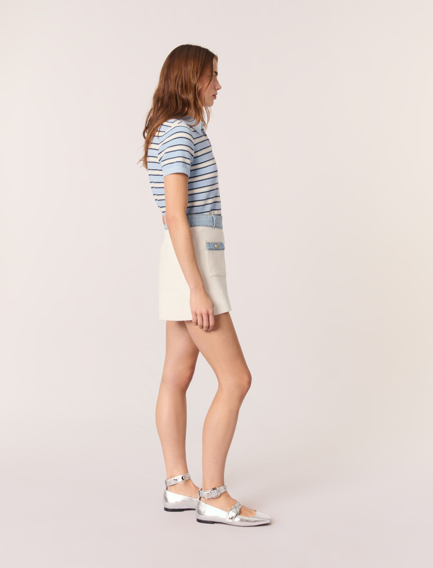 maje キュロット Short topstitched knit skirt Pink For Women | Maje