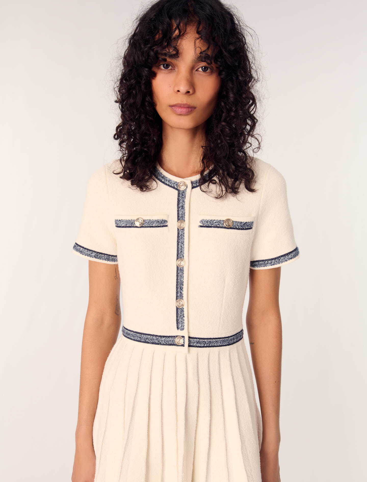 Pleated knit mini dress White For Women | Maje