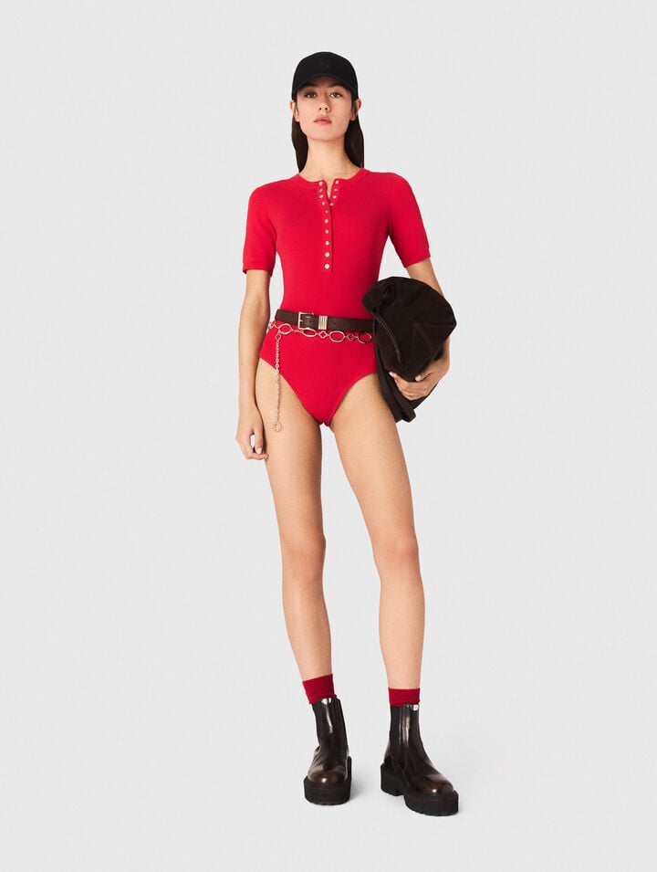 Ribbed knit sleeve bodysuit