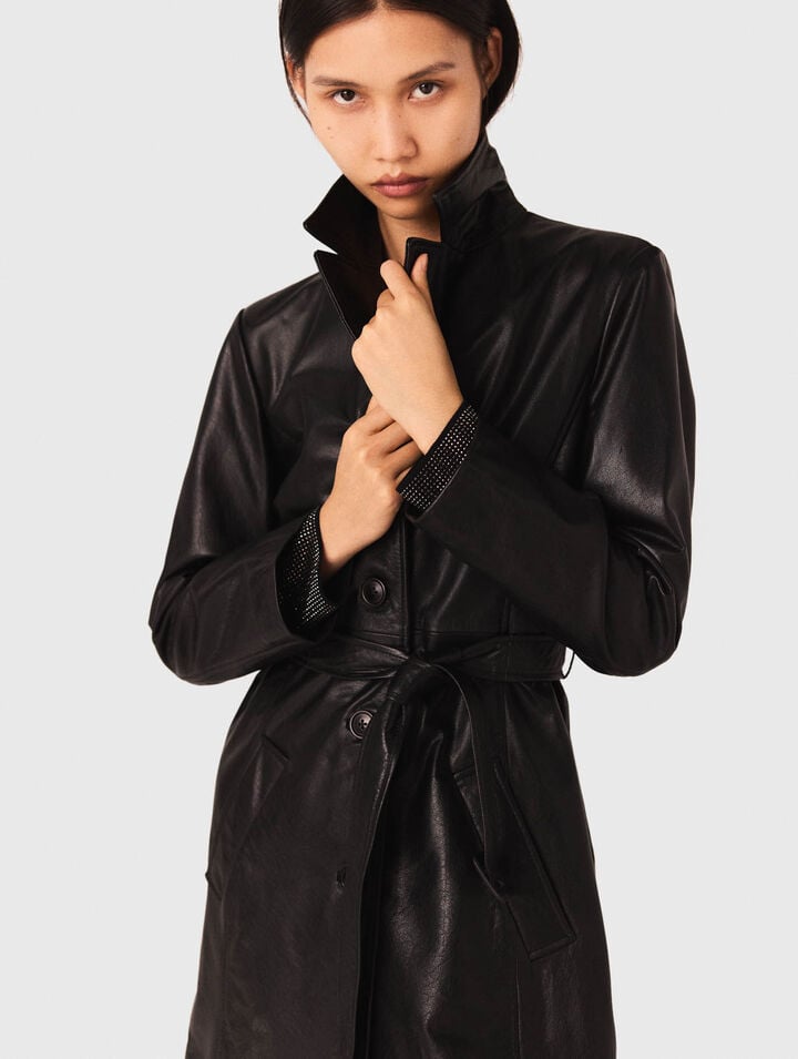 Long leather trench coat